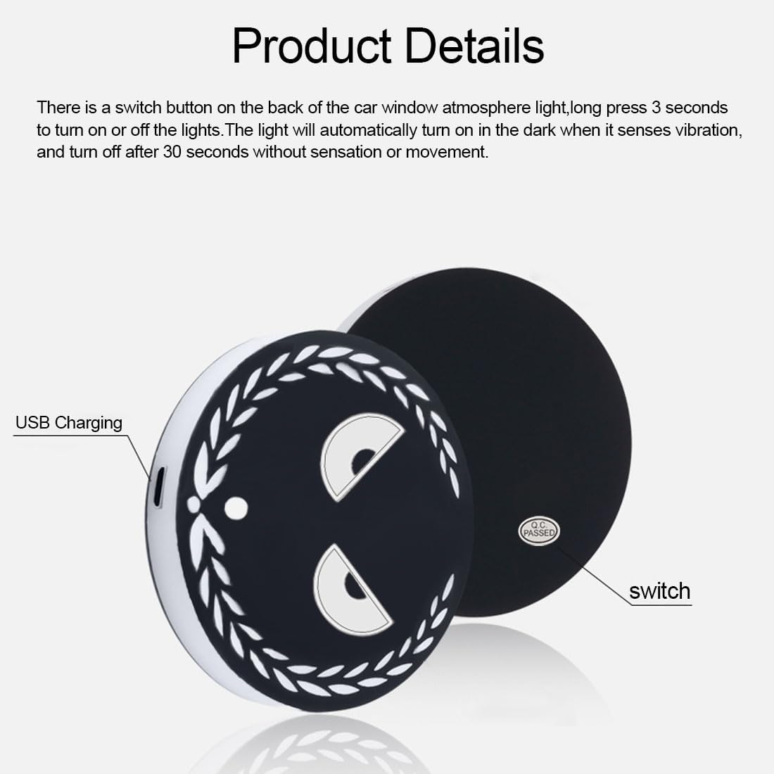 2 PCS Car Window Atmosphere Lights, 7 Colors Ambient Lighting Car, USB Rechargeable Car LED Lights, Car Interior Lights with Rainbow Effect, Portable Led Lights for Car Decoration image number 6