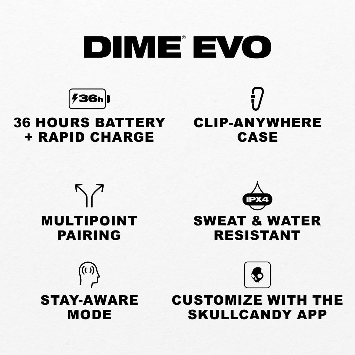 Skullcandy Dime Evo In-Ear Wireless Headphones, 36 Hours Battery Life, Micro, Compatible with Iphone, Android and Bluetooth Devices - Beige image number 2