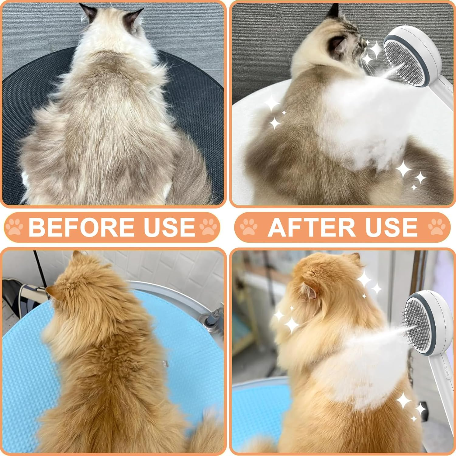 Cat Brush with Steam, 3-In-1 Steam Brush Cat, Brush Cat with Self-Cleaning One Button with Water Tank and Spray, anti Static Electricity and Tangling Steamy Brush for Cats Dogs, White