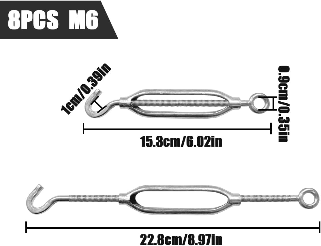 NILLOS Anti-Rust Shade Sail Hardware, 8 PCS Stainless Steel Hook & Eye Turnbuckle for Sun Shade, Tent Awning Installation image number 4