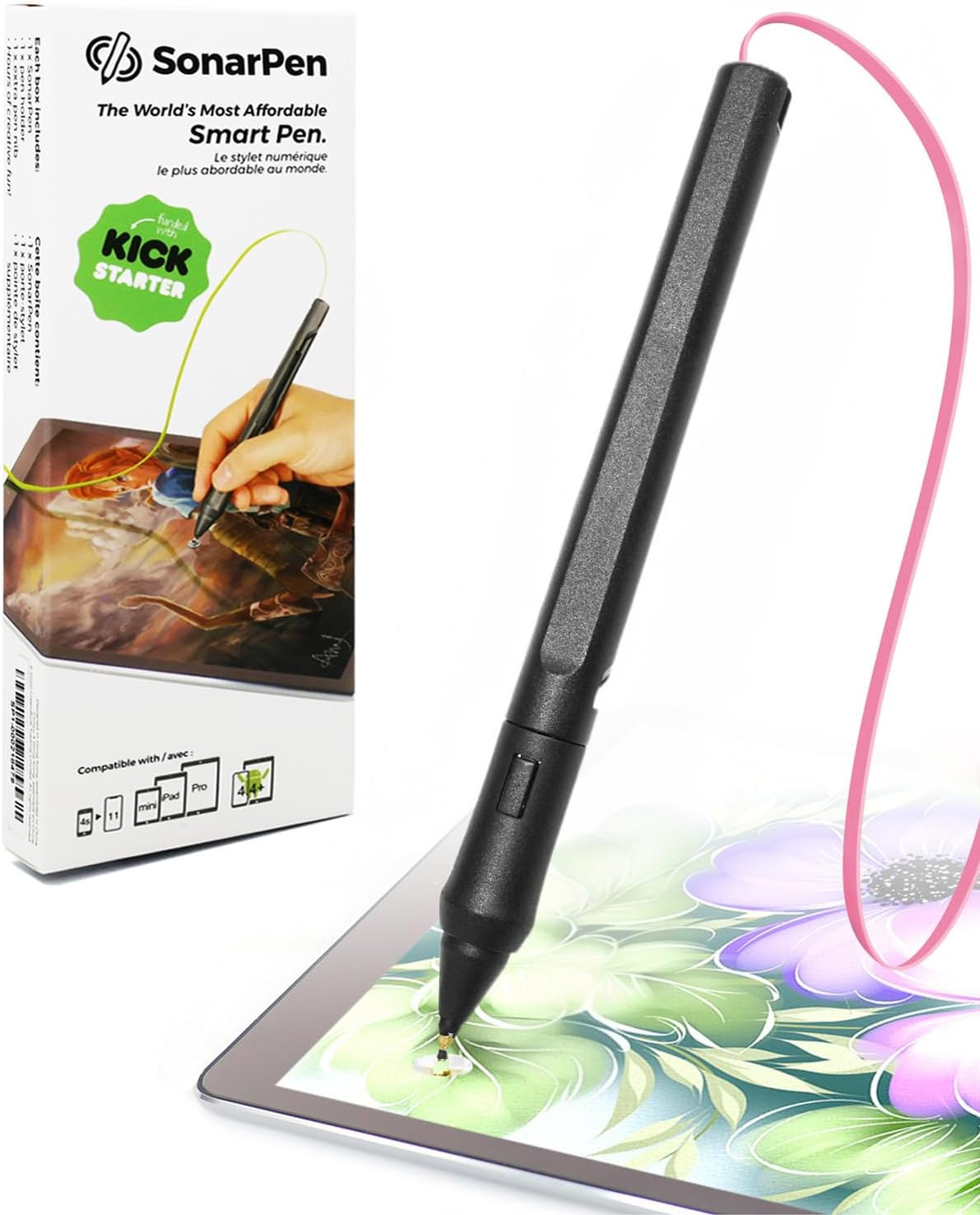 Sonarpen - Pressure Sensitive Smart Stylus Pen with Palm Rejection and Shortcut Button. Battery-Less. Compatible with Apple Ipad/Pro/Mini/Iphone/Android/Switch/Chromebook (Black) image number 1
