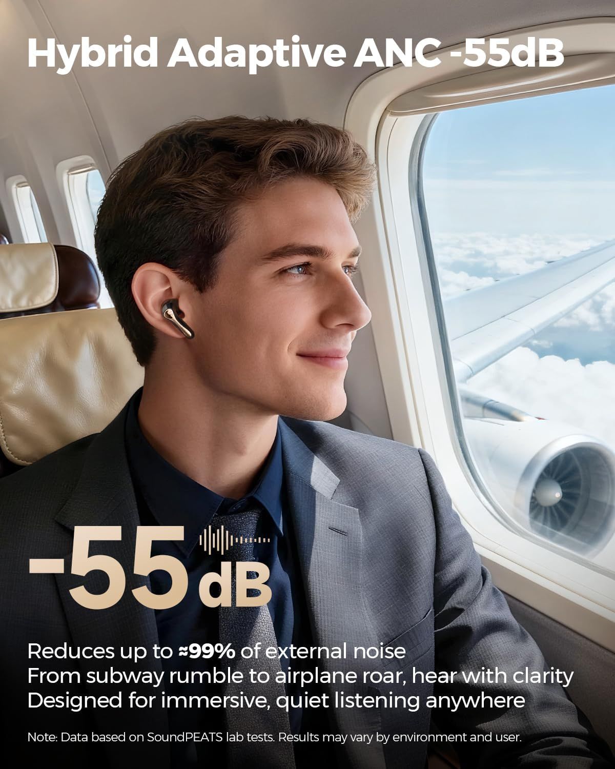 SOUNDPEATS Air5 Pro+ Hybrid Driver Wireless Earbuds, Xmems & Aptos Class-H Amplifier, LDAC & Aptx Lossless, Hi-Res Audio Wireless Certified, 55Db Adaptive ANC, Bluetooth 5.4, Fast Charging image number 4