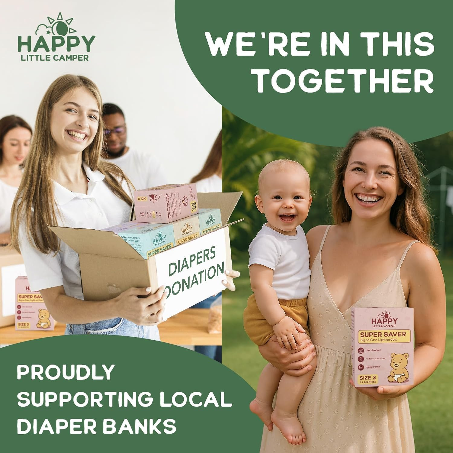 Happy Little Camper Super Saver Nappies, Size 4, 25 Count | Budget-Friendly Disposable Baby Nappies for Sensitive Skin | Hypoallergenic, Fragrance-Free, Ultra Absorbent image number 1