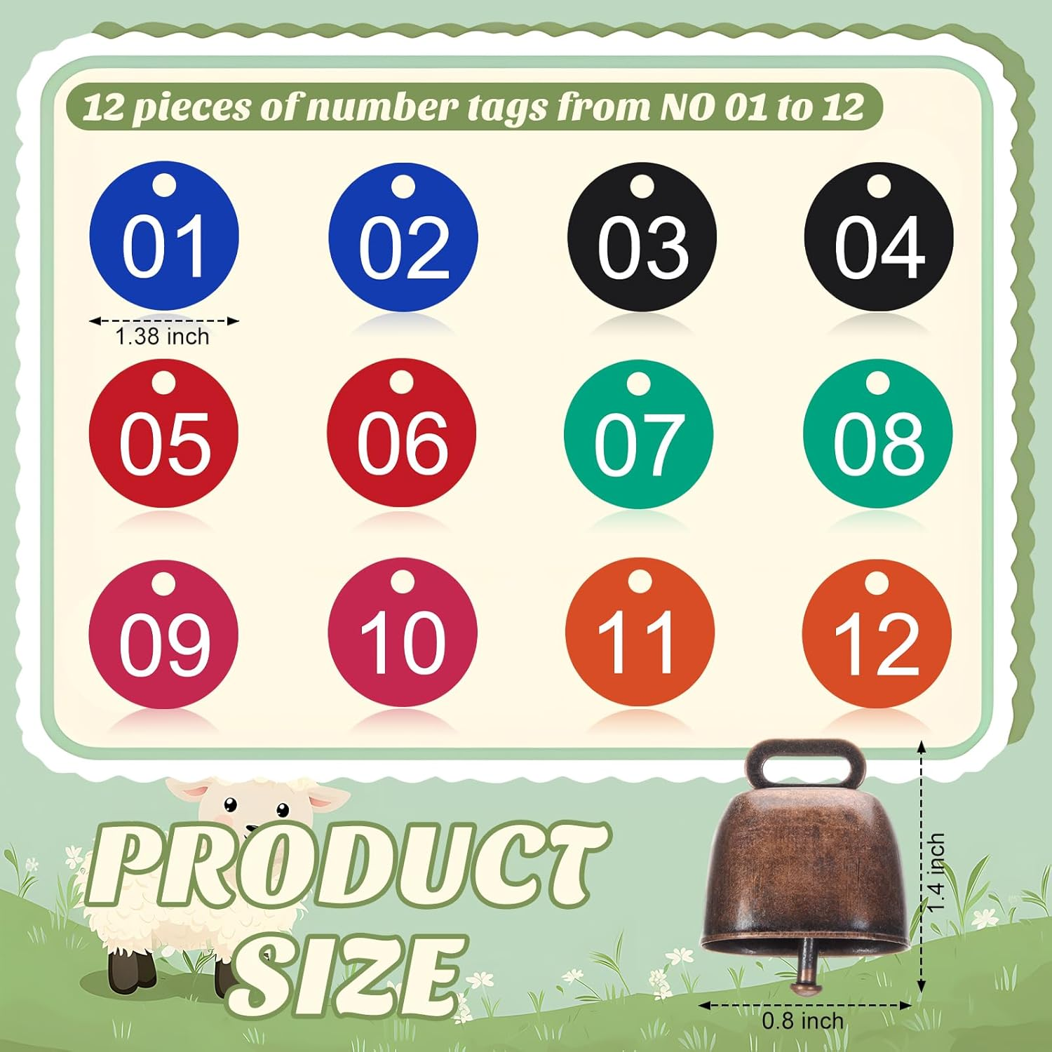 12 Pack Goat Collar with Bell and Number Tag Adjustable Nylon Sheep Collar Set with Plastic ID Number Tags for Small Farm Animal Livestock Goat Sheep Cow Accessories image number 3