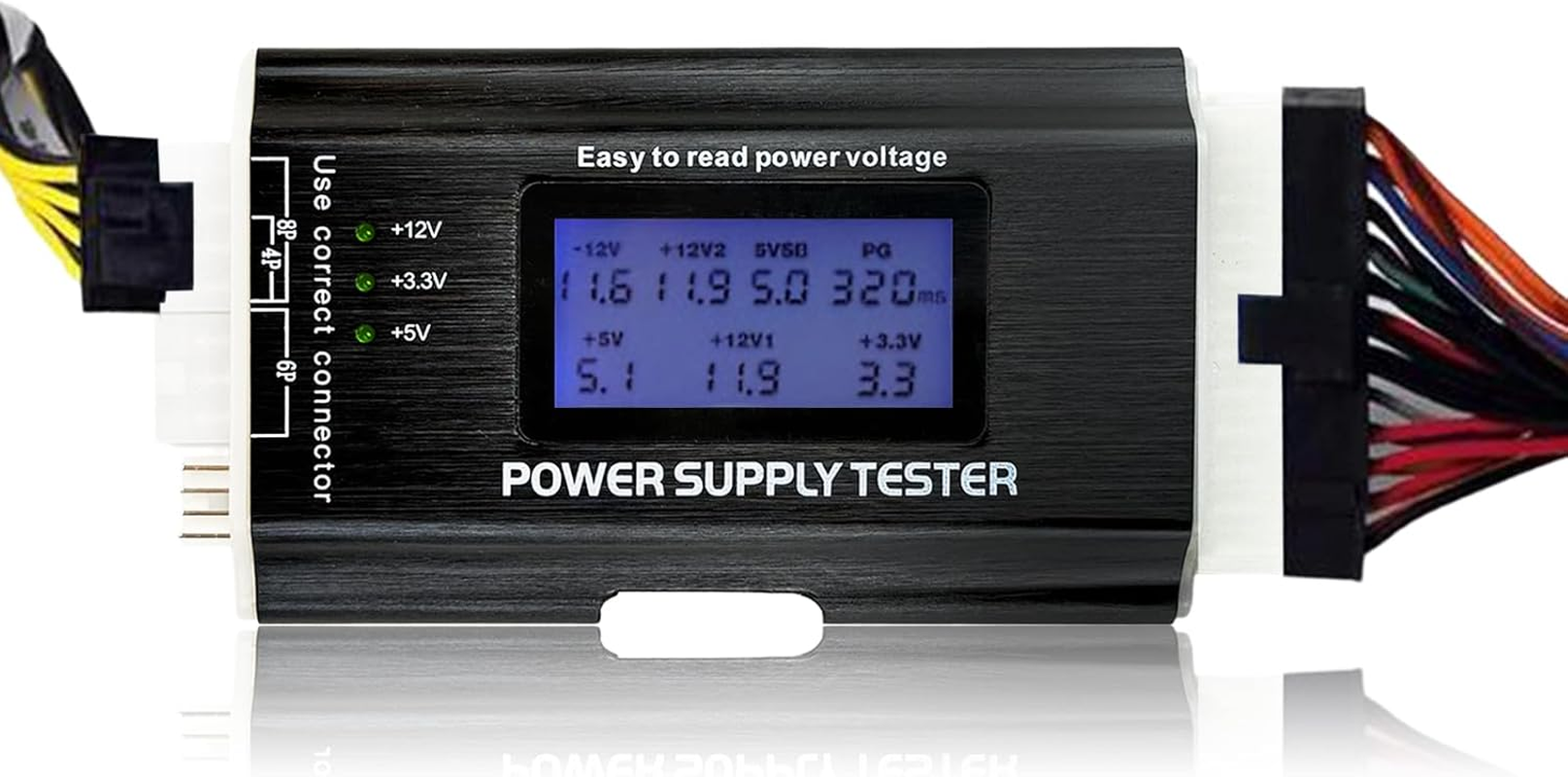 Computer PC Power Supply Tester, 20 24 4 6 8 Pin PC Power Supply Maintenance Tester Tool with LCD Display and Buzzer for ATX ITX BTX PCI E SATA HDD