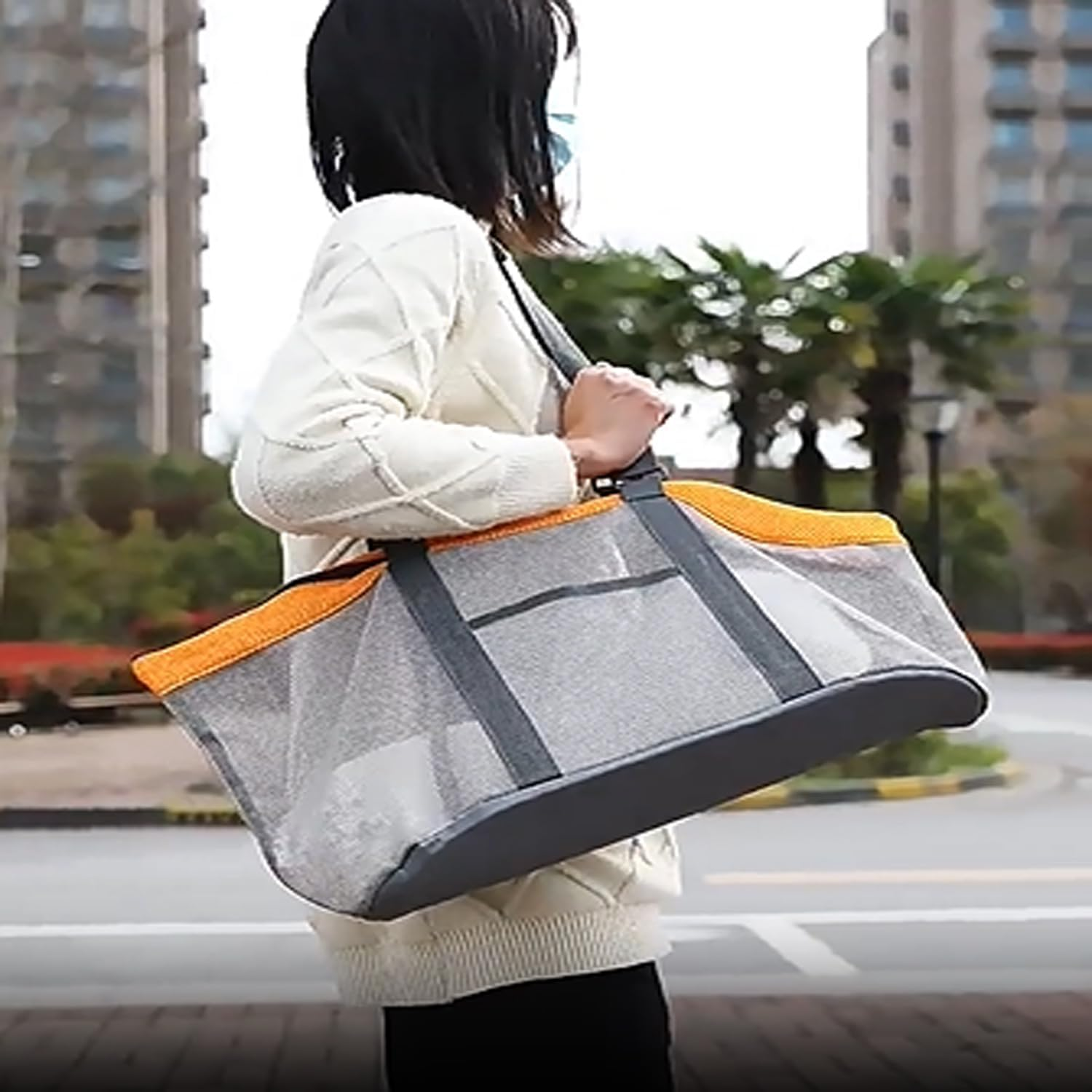 Coehaopike Large Capacity Pet Carrier&ndash;Breathable Mesh Portable Dog Bag, Adjustable Shoulder Strap, Safety Buckle, Foldable, Easy to Clean, 14.96X12.2In Inches(Gray Orange) image number 1