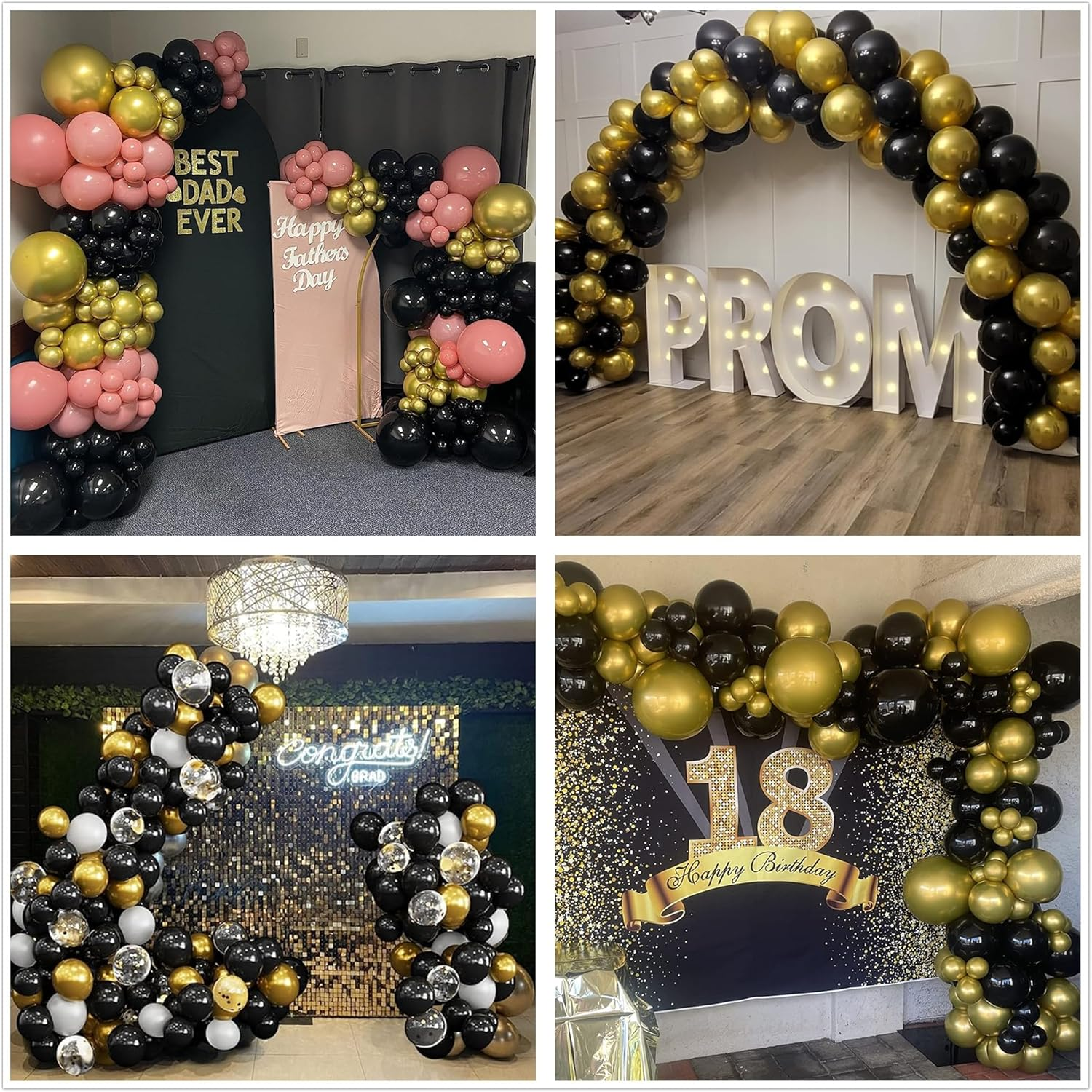 Black and Gold Balloon Garland Arch Kit, 140PCS Black Gold Confetti Balloons Arch Kit 5 10 12 18 Inch Different Sizes Latex Balloons for Graduation Birthday New Year Anniversary Party Decorations image number 5