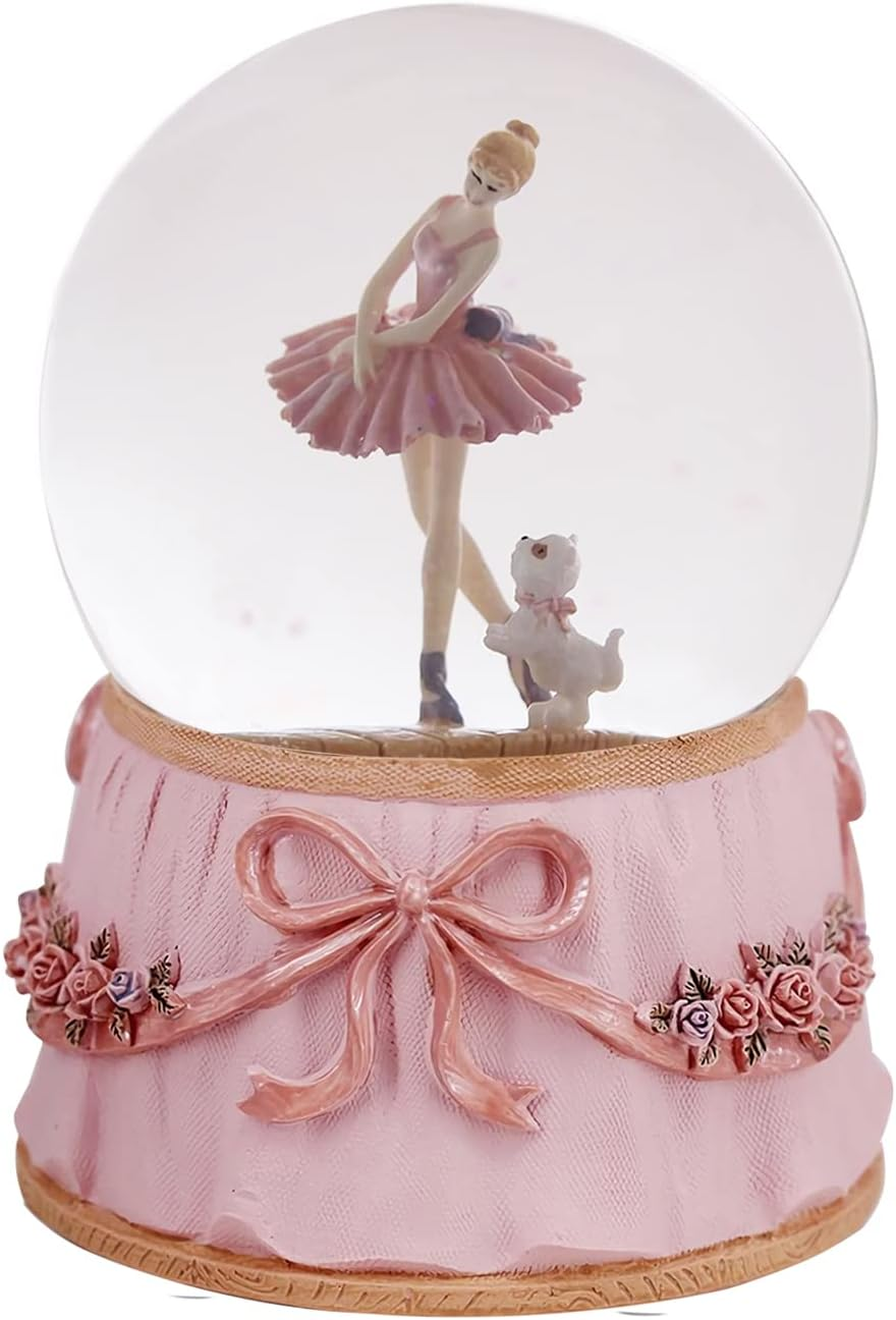 Ballerina Snow Globe Plays Swan Lake Ballet Tune,Christmas Music Snowglobes Ballet Recital Gifts (Dancer with Puppy) image number 1