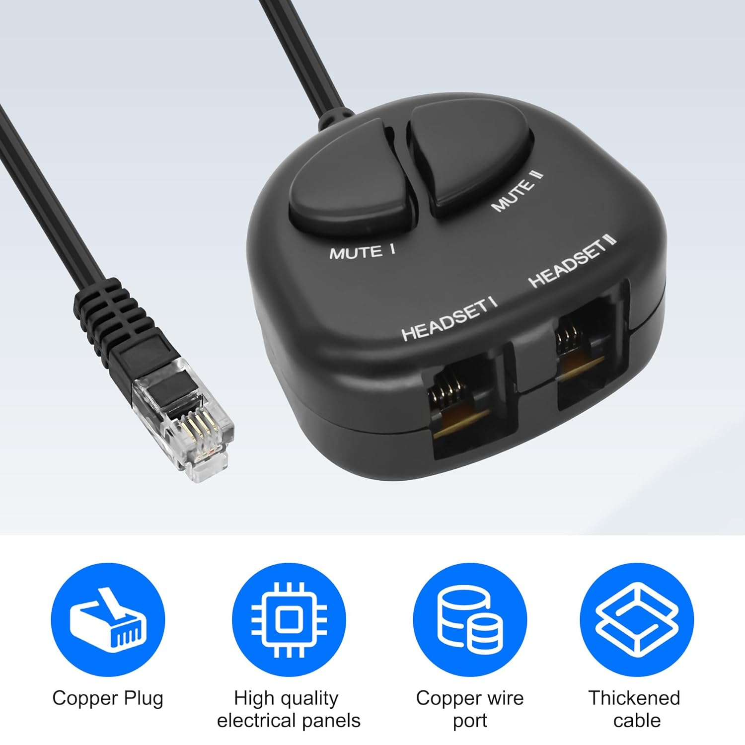 XMSJSIY RJ9 Telephone Training Adapter Headset Splitter 4P4C Phone Line Jack Y Splitter Adapter Cable with 2 Mute Buttons for Call Center -30CM/11.8INCH (2 Mute)