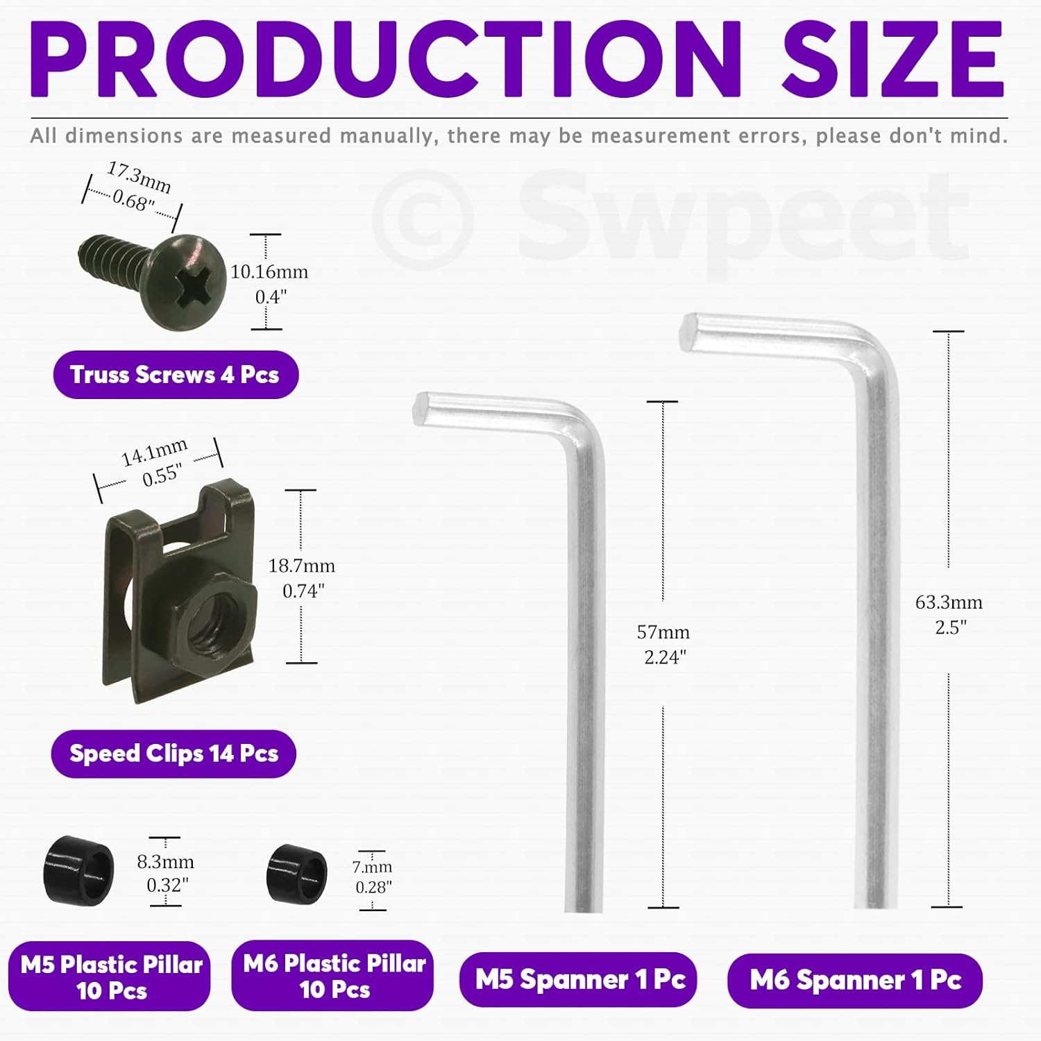 Swpeet 177Pcs 2 Sizes M5 M6 Motorcycle Fairing Bolt Assortment Kit, Motorcycle Windscreen Screws Fasteners Fixing Sportbike Bolts Fairing for All Models & Years Sport Bikes (Black)