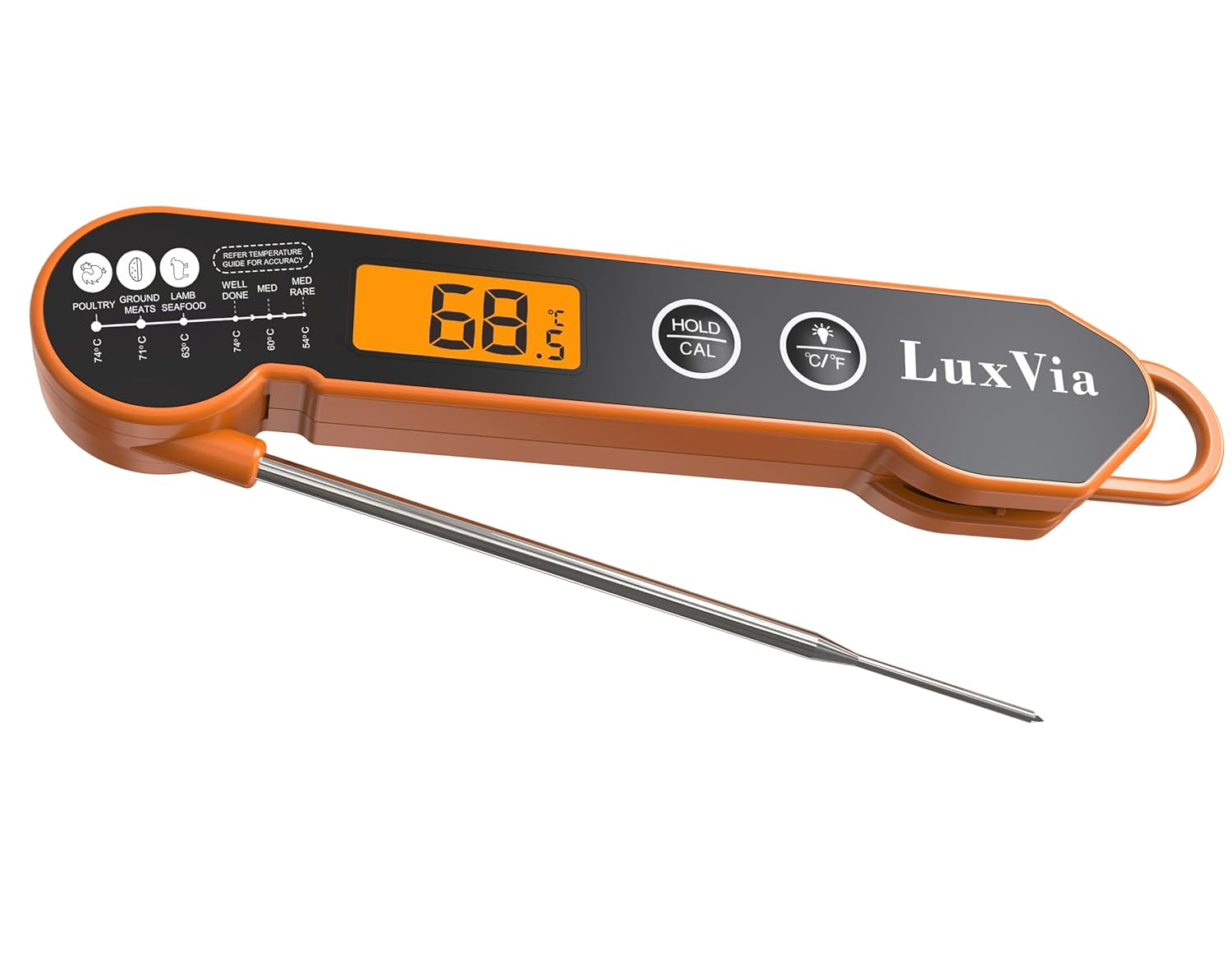 Digital Instant Read Meat Thermometer for Grilling Waterproof Kitchen Food Thermometer with Calibration & Backlight Smoker Oil Fry Candy Thermometer BBQ Grill &plusmn;1 &deg;C Accuracy 2-3S Quick Read (Orange)