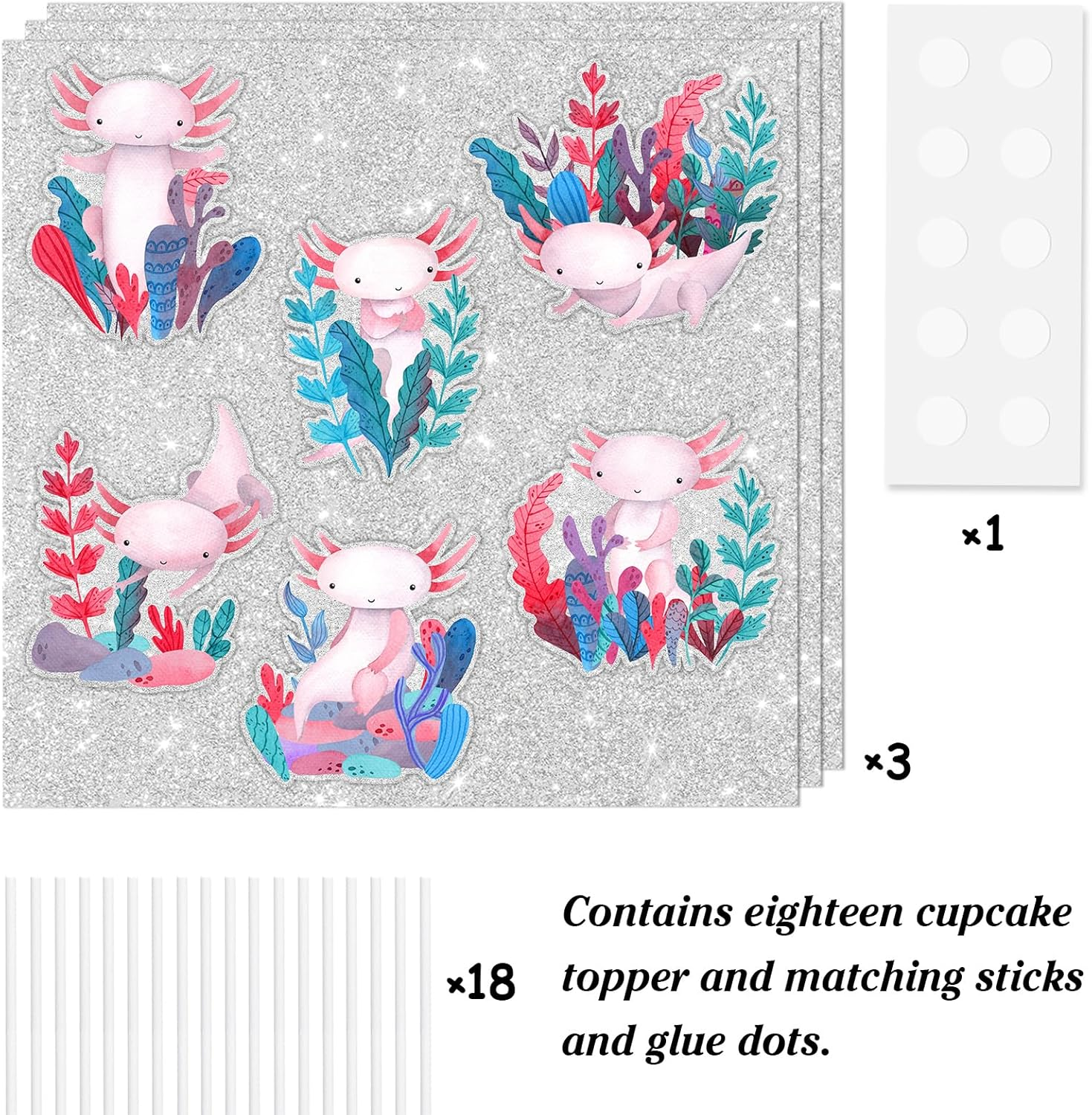 18Pcs Cute Cartoon Salamander Kids Happy Birthday Cupcake Decorations Set-This Is a Great Party Decoration for Reptile Party, Boys and Girls Birthday Party, Newt Theme Party, or Baby Showers-Liangss