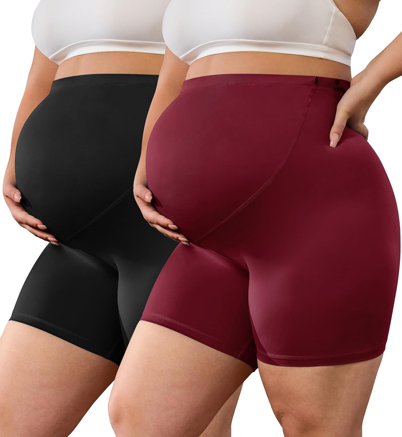 BONVIGOR Buttercloud Maternity Shorts over the Belly - 5" plus Size Pregnancy Biker Shorts Women Workout Yoga (L-5XL) image number 4