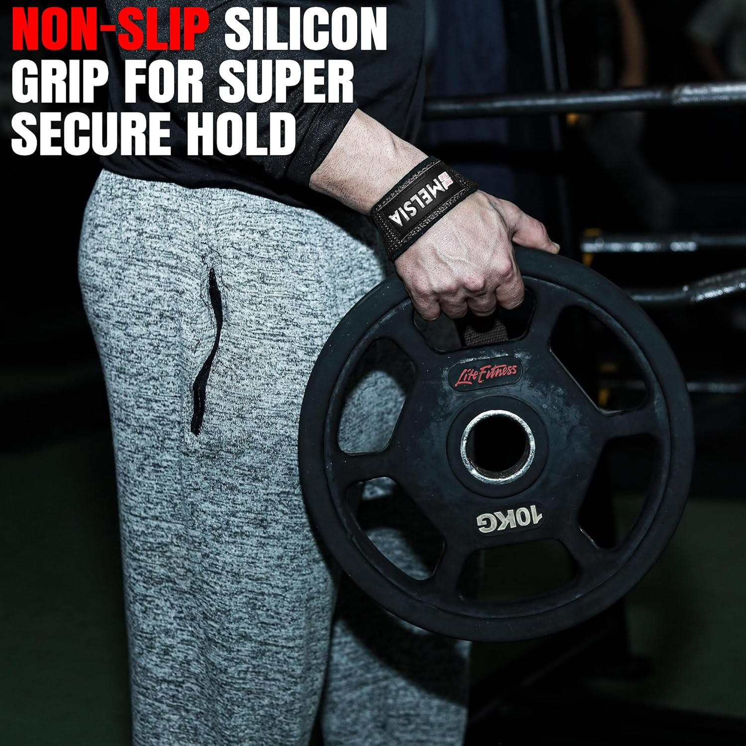 Lifting Straps for Weight Lifting, Bodybuilding, Powerlifting, Strength Training, and Deadlifts | Super-Soft Neoprene Padded-23&rsquo;&rsquo; Gym Wrist Straps | Extra-Strong Silicon Grip image number 4