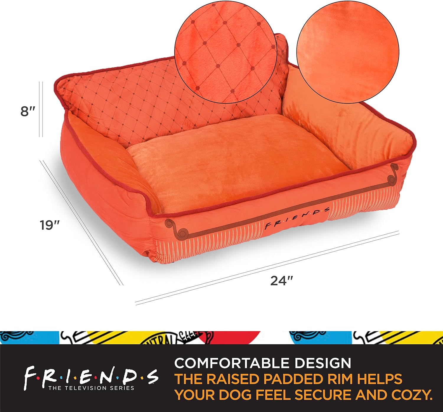Guhuikufriends the TV Show Sofa Cuddler Dog Bed, 24"X 19"X 8", Pink, Officially Licensed by Warner Bros image number 5