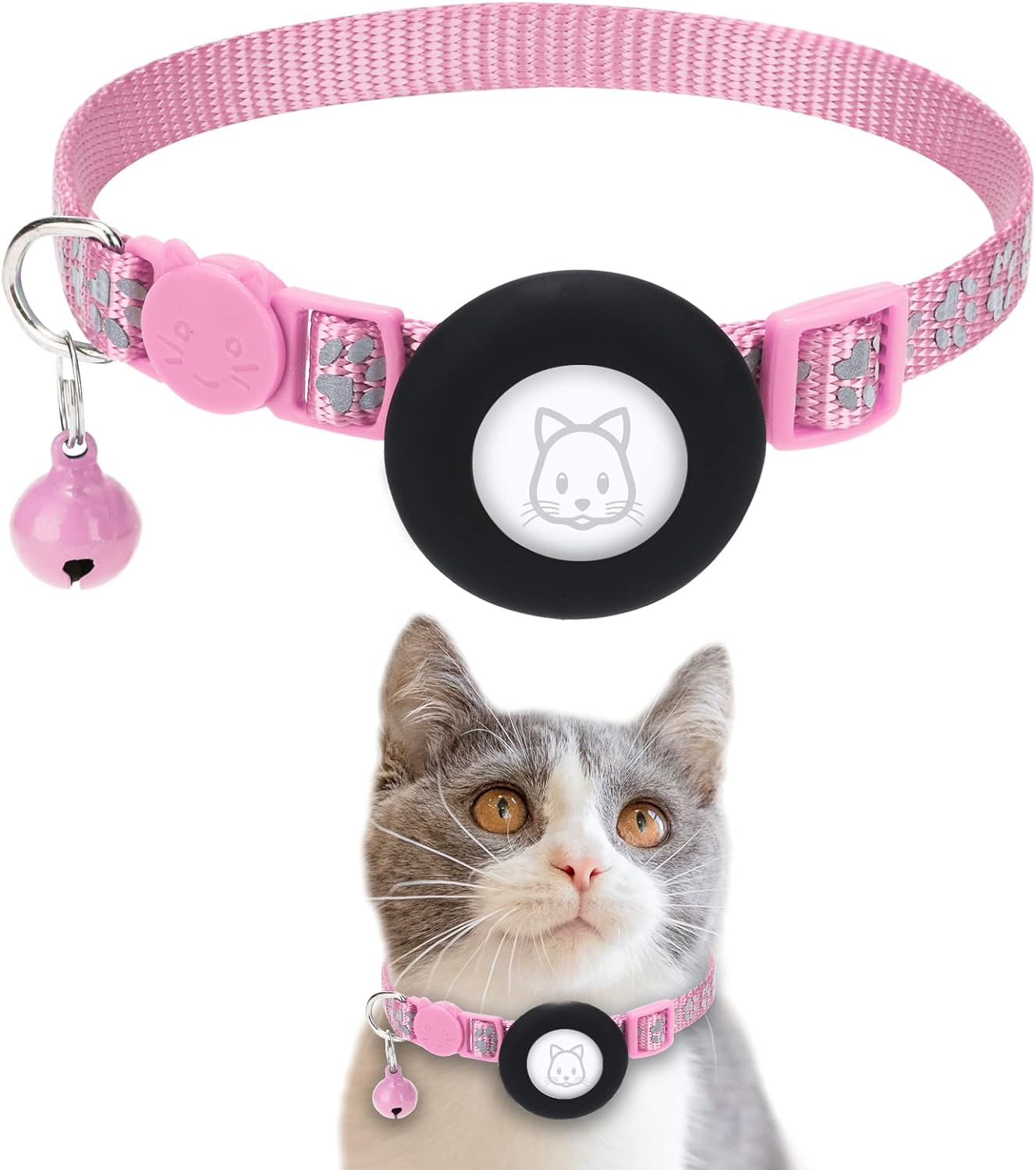 Airtag Cat Collar with Safety Buckle and Bell - Apple Air Tag Holder, Reflective 3/8" Width for Small Pets, Cats, Puppies, Kitten (Bluenew)