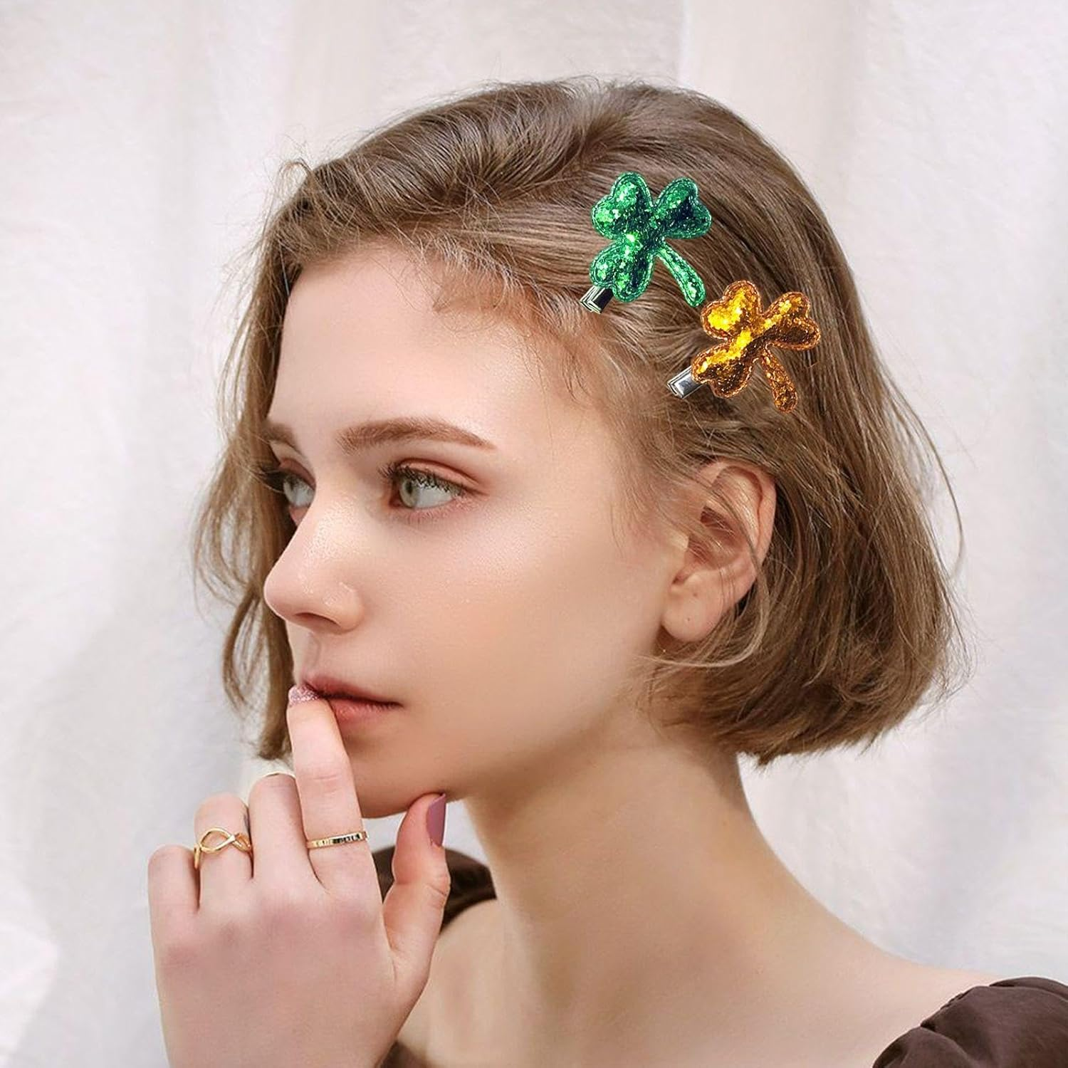 9 Pieces Clover Hair Pins, Shiny Hair Pins, Party Clothing Accessories, Hairstyle Decorations, Party Gifts. image number 1