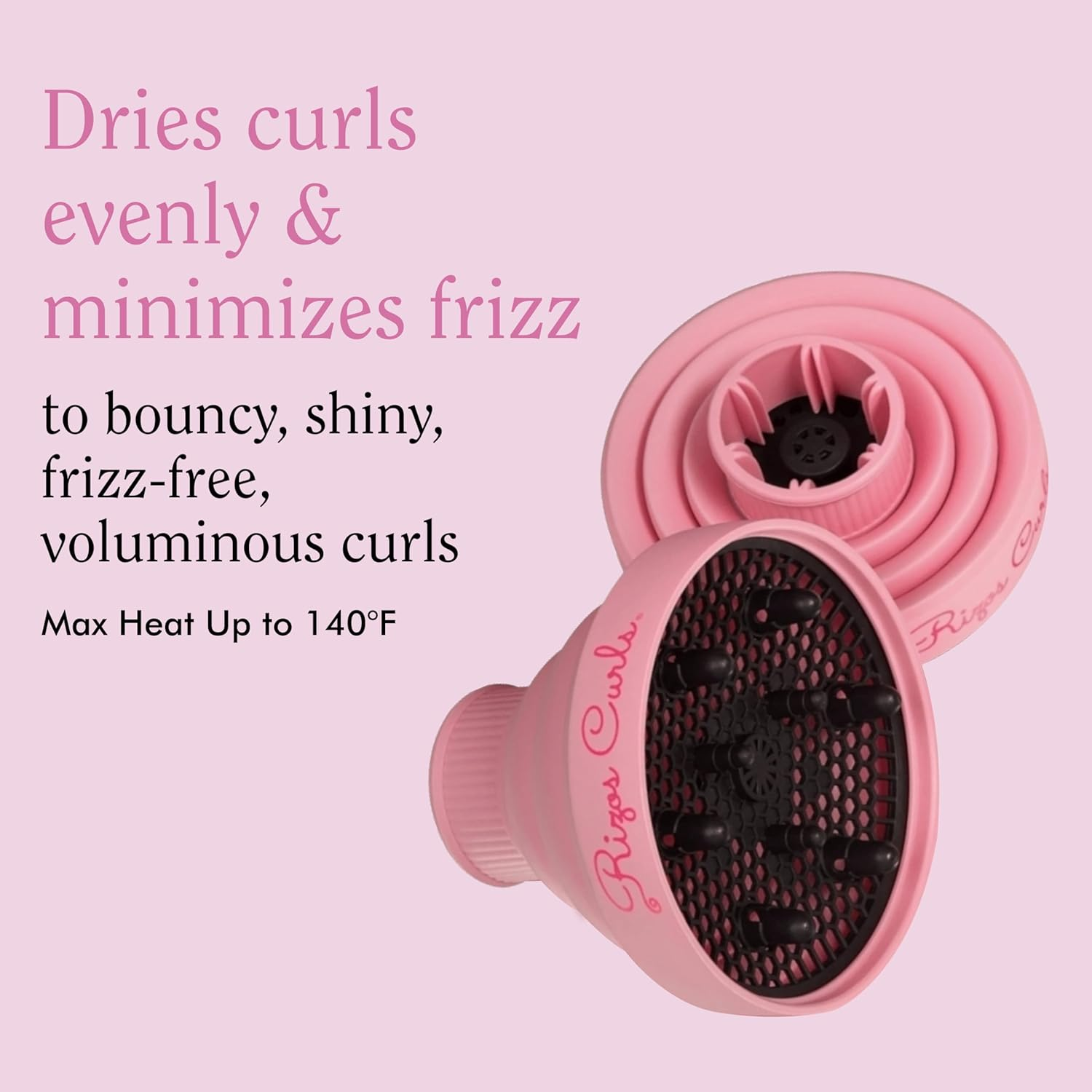 Rizos Curls Collapsible Hair Diffuser, Dry Curls Evenly & Faster, Enhances Curl Definition, Volume, and Minimize Frizz, Universal Size Fits Most Hair Dryers, Pink image number 1