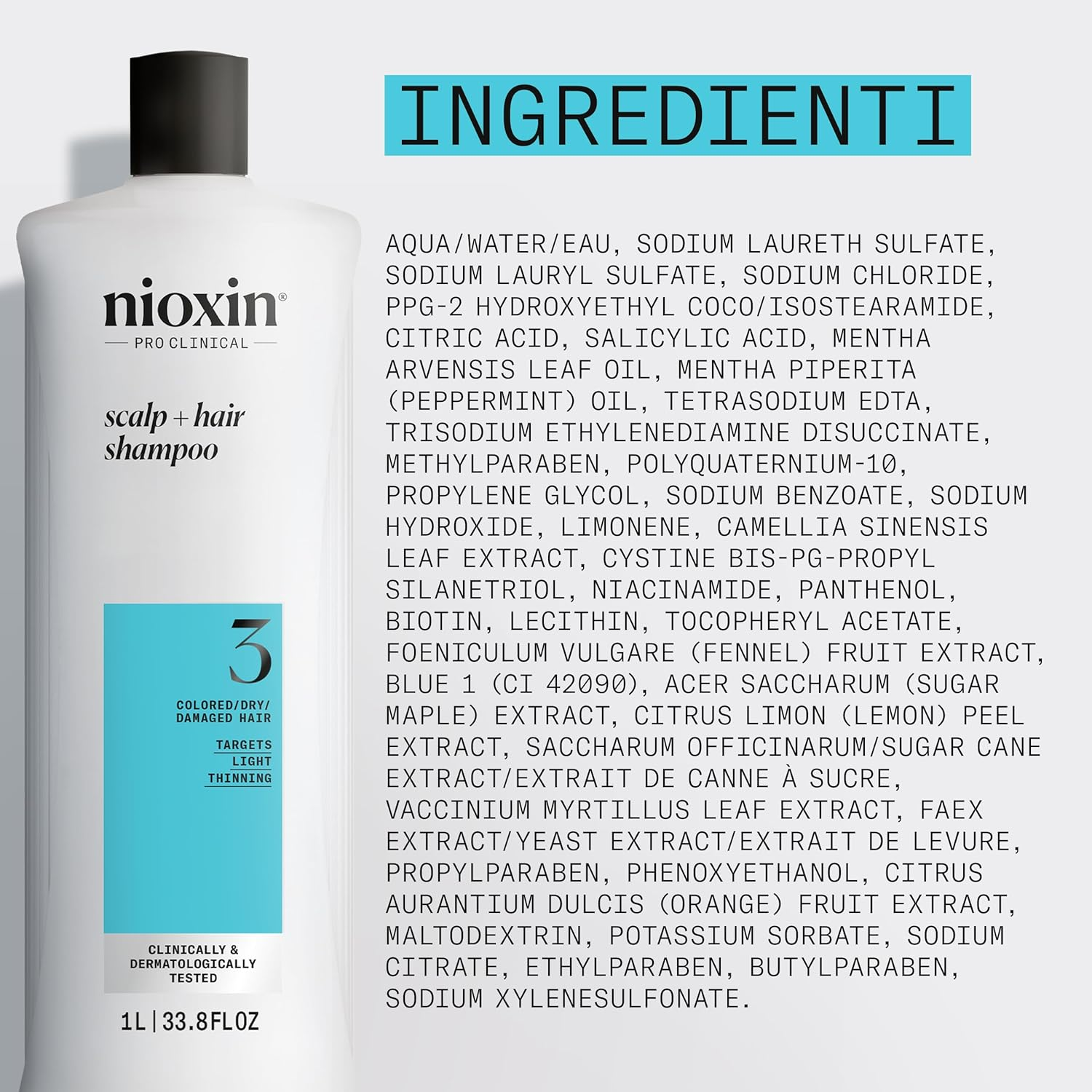 Nioxin System 3 Scalp plus Hair Thickening Shampoo for Damaged Hair with Light Thinning, 1000 Ml image number 2