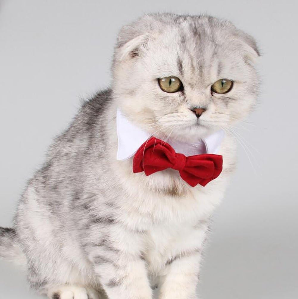 Diyafas 2 X Pet Dog Cat Puppy Tie Adjustable Cotton Collar Red Bow Tie Formal Bowknot Necklaces image number 2