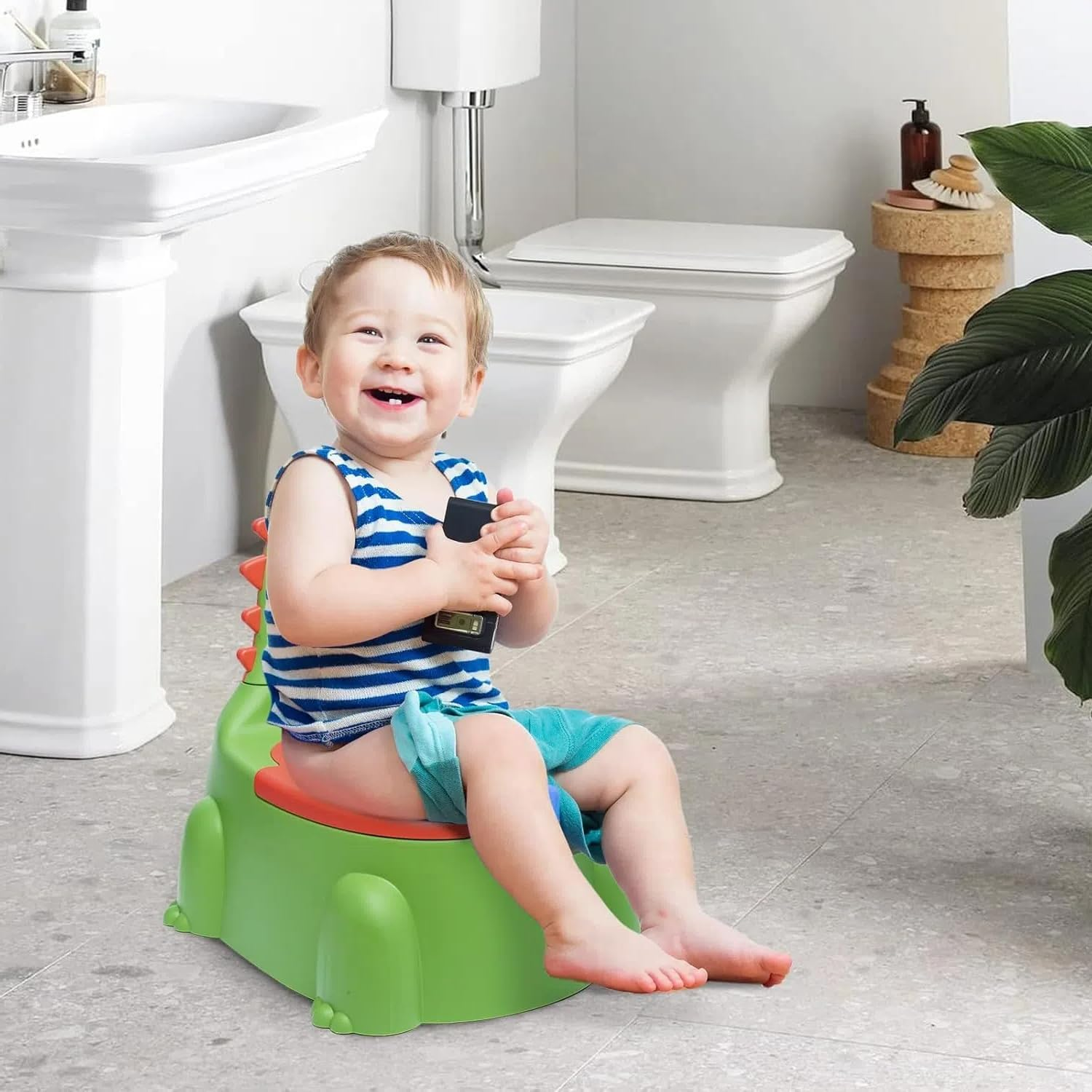 Toddler Potty Training Toilet Chair Boys Girls,Dinosaur Training Potty,Portable Travel Potty with Lid,Splash Guard,Urinal,Non-Slip Pad,Toilet Training Seat with 3 Rolls Cleaning Bags and a Brushes image number 2