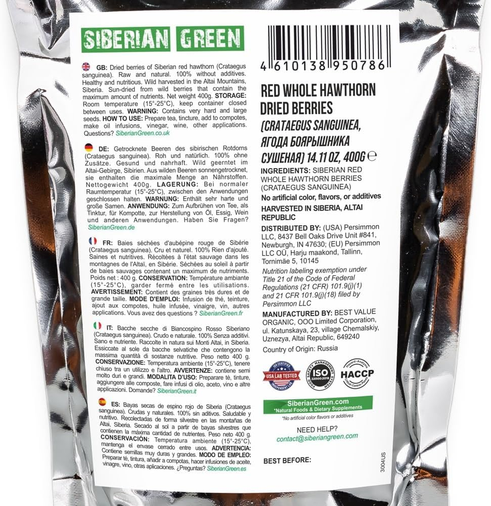 Siberian Green Whole Red Hawthorn Dried 400G Wild Harvested Crataegus Sanguinea from Altai image number 1