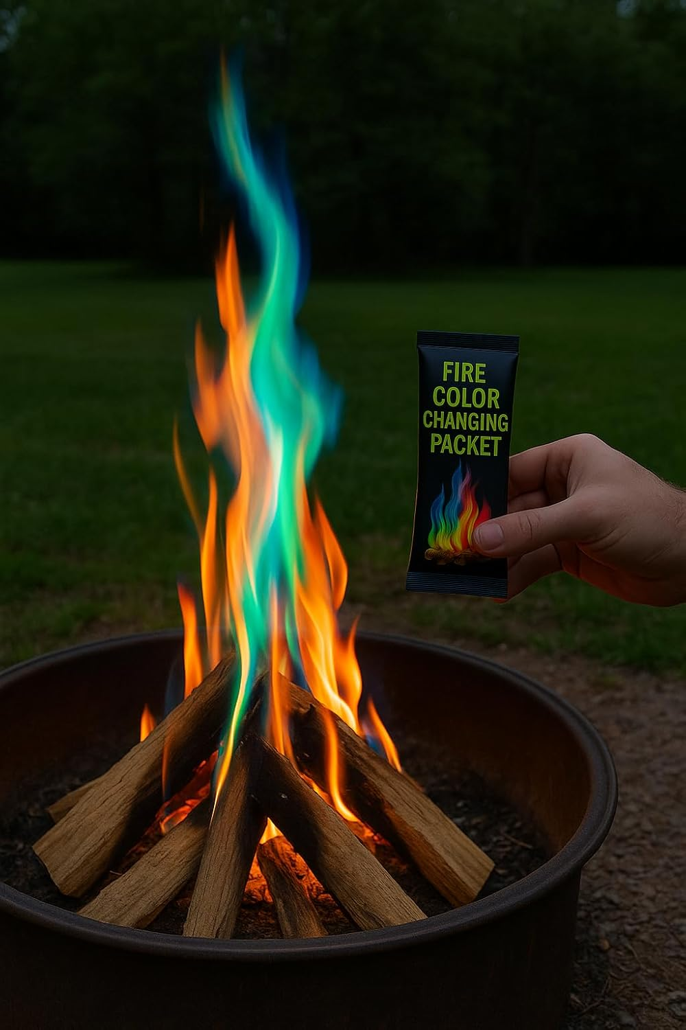 Magic Campfire Fire Color Changing Packets &ndash; 12 Pack (25G Each) &ndash; Rainbow Magical Flames for Fire Pits, Bonfires, Fireplaces &ndash; Indoor & Outdoor Use &ndash; Camping Accessory for Wood Fires image number 1