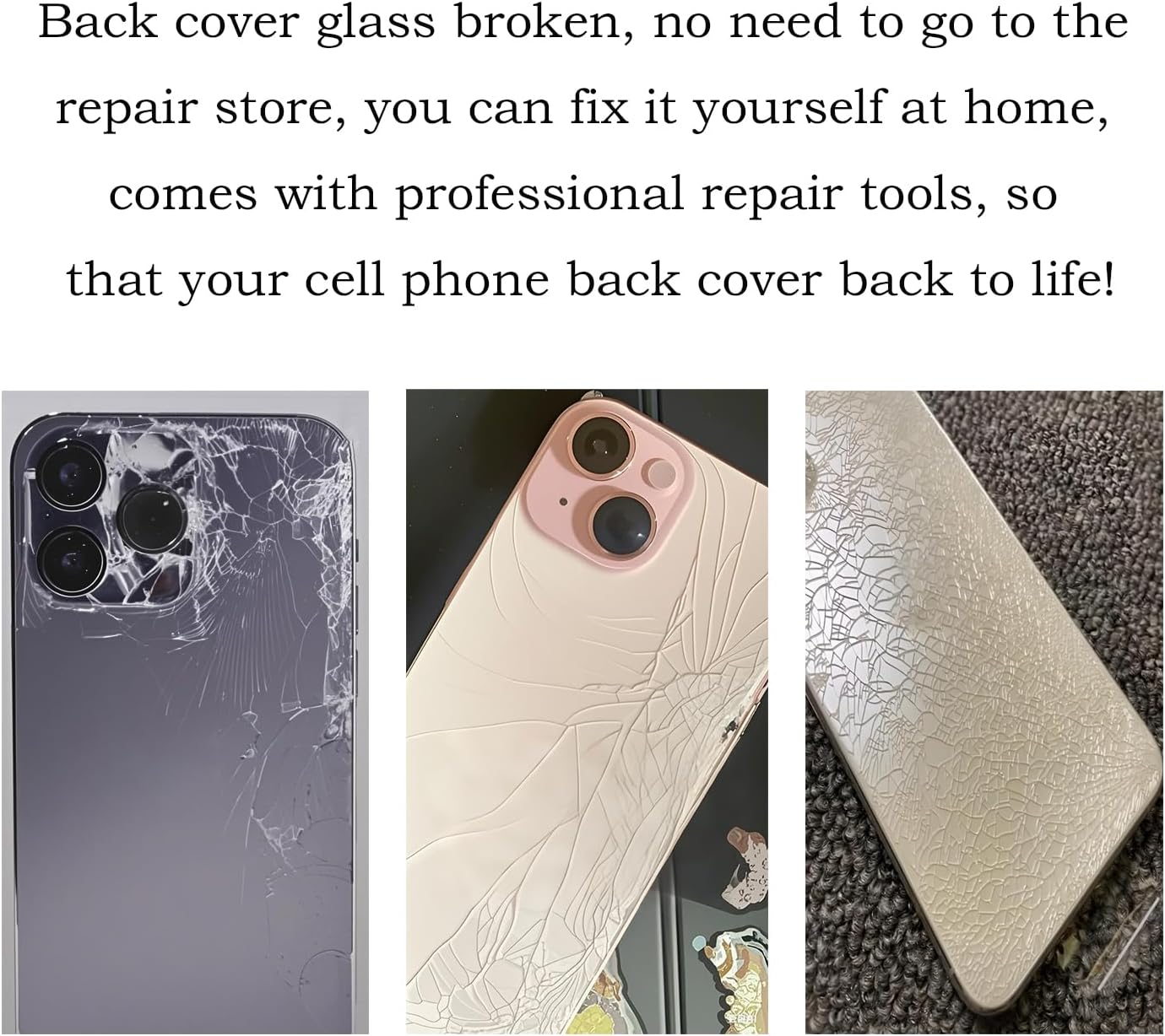 Lixiongbao Glass Back Replacement for Iphone 15 Pro Glass Back Replacement Kit with Pre-Installed Adhesive + Repair Kit (White) image number 2