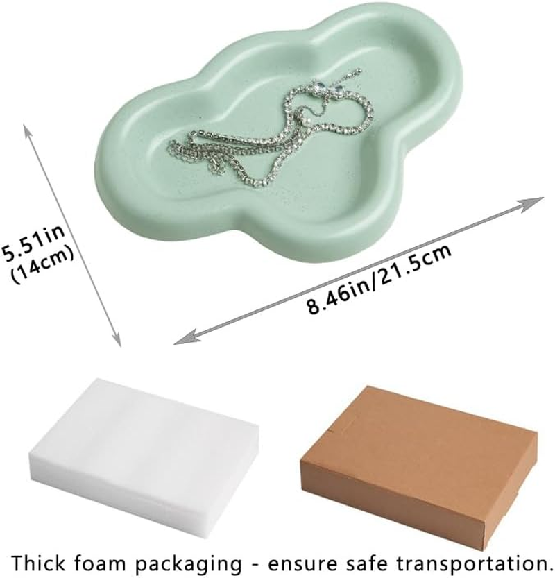 Cloud Trinket Dish, Chubby Jewelry Tray, Ceramic Jewelry Ring Trinket Dish for Rings Earrings Necklace Organizer, Mother'S Day Thanksgiving Christmas Birthday Bridesmaid Gifts (T-Green) - Cr&egrave;me image number 4