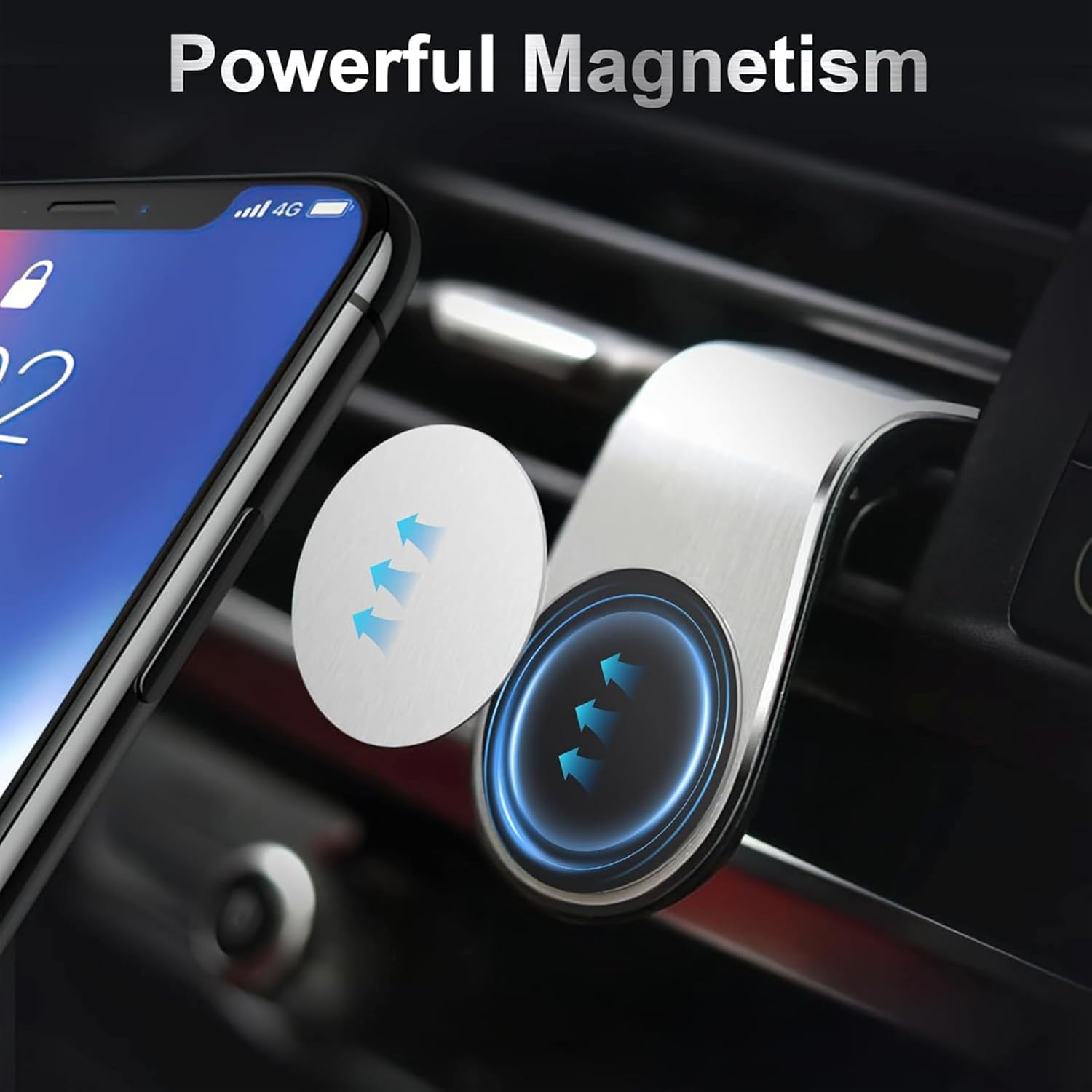 Super Strong Magnet Car Vent Phone Holder - 360&deg; Swivel L-Shape Mount for Any Mobile(Black) - Silver image number 7