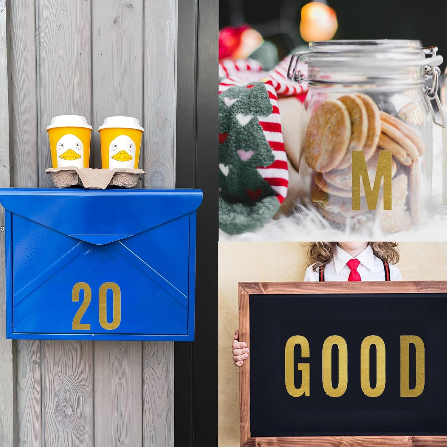 500Pcs Large Letter Stickers Gold Big Font Alphabet Numbers 2.5 Inch Self-Adhesive Decal Sticker for Bulletin Board Poster Scrapbook Mailbox Cars Classroom Decor