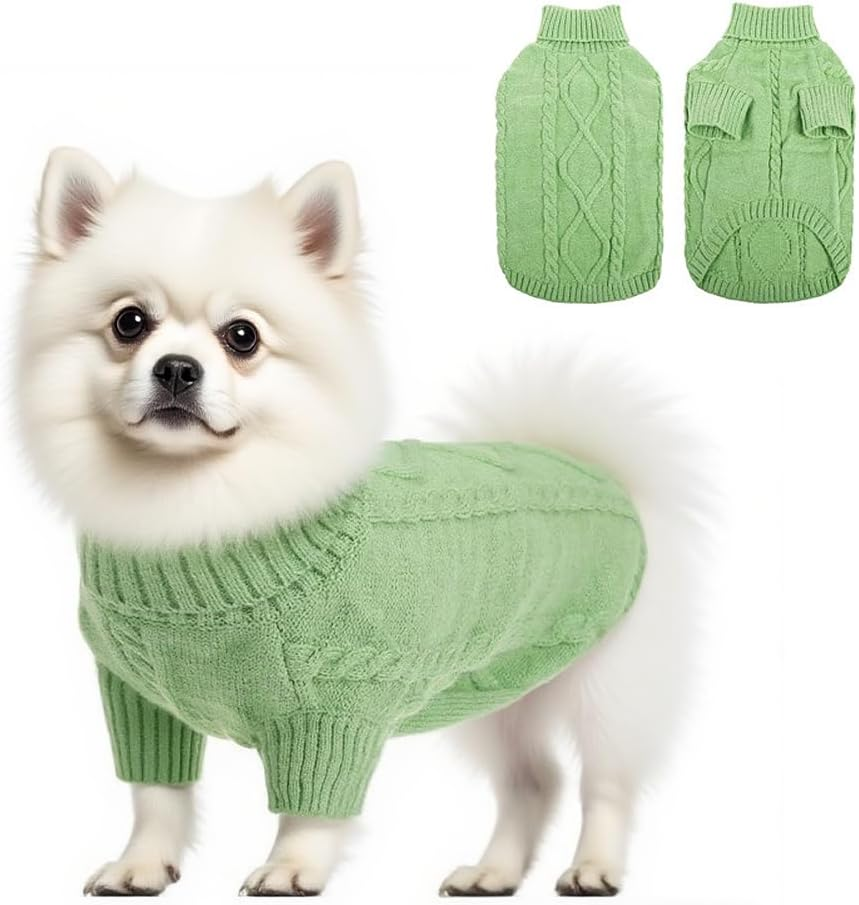 Dog Knitted Jumper,Kiwinvou Green Cold Weather Pet Warm Clothes, Dog Winter Pullover Sweater for Cat Puppy Small Medium Dog