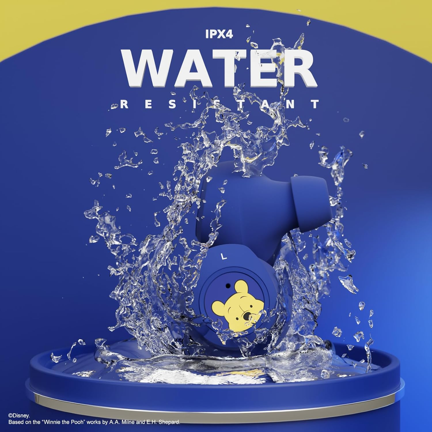 IJOY Disney Winnie the Pooh Bluetooth 5.0 Wireless In-Ear Headphones with Built-In Mic, up to 30 Hrs Playtime, Honey Drip Color, Officially Licensed Disney Merchandise image number 2