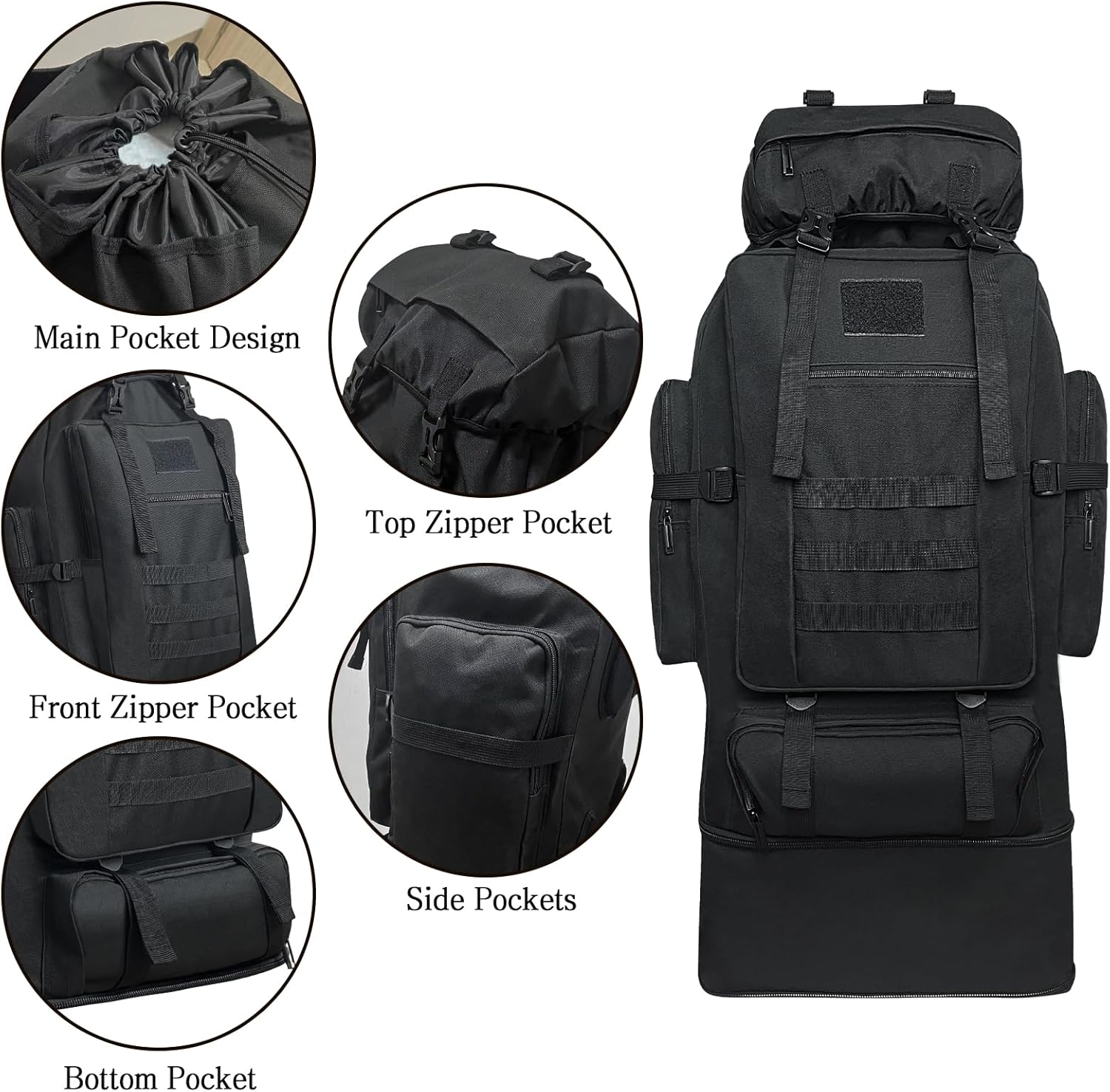 Lizbin 100L Hiking Backpack, Travel Backpack Military Tactical Backpack, Large Hiking Backpack, Travel Backpack for Women Men, Water Resistant Outdoor Sports Backpack, Adjustable Sport Bags (Black)