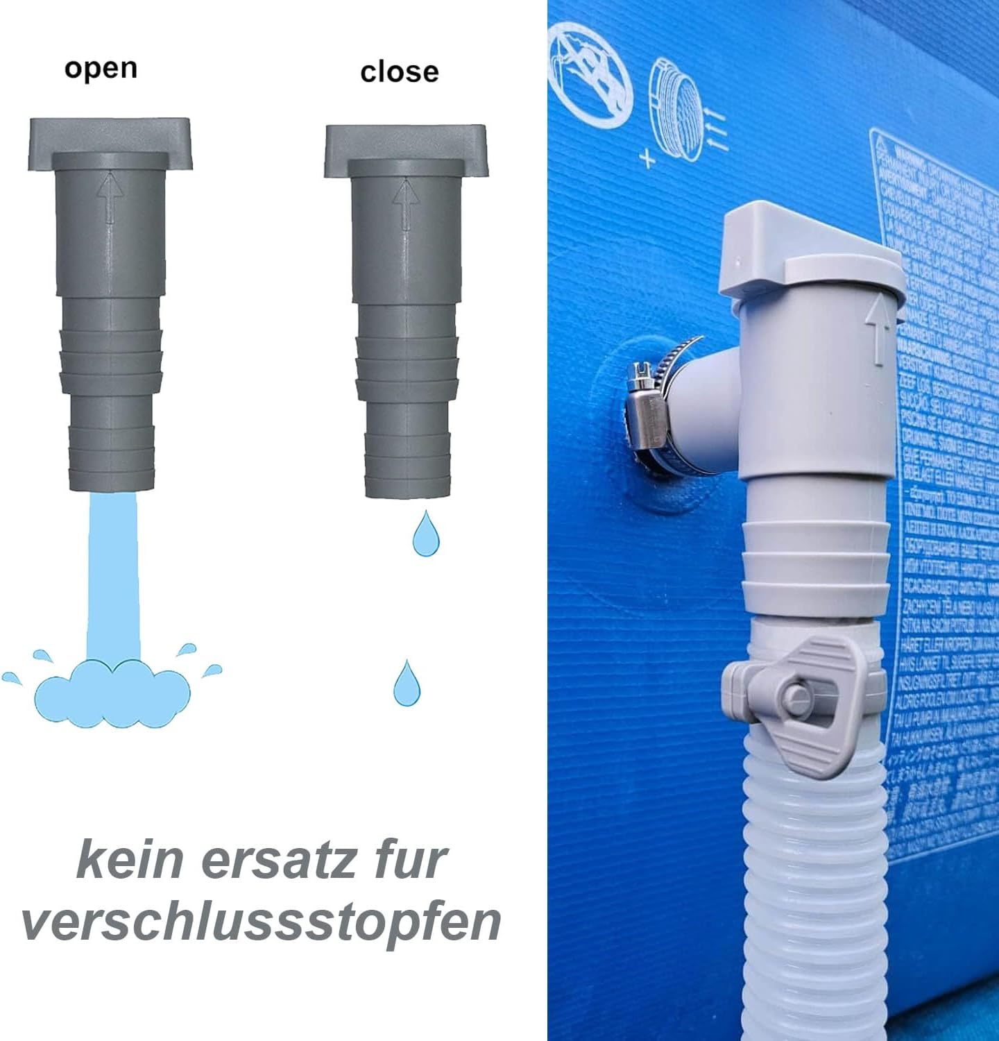 1 Set of Plunger Valves Suitable for 32Mm above Ground Swimming Pools, Hose Connection Kit with Hose Clamp, Maintain Swimming Pool Accessories, Pool Replacement Parts