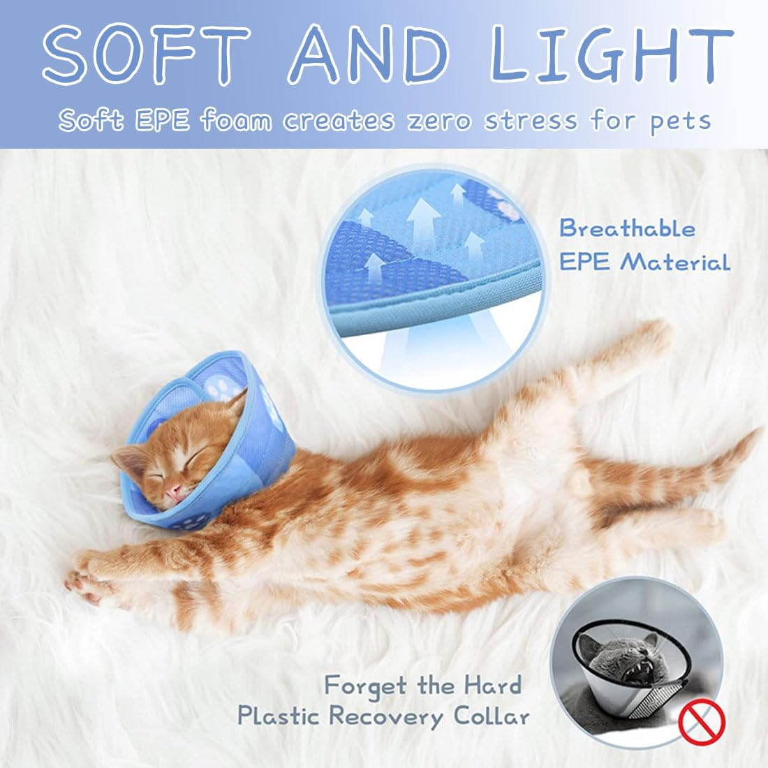 LEEQ Cat Collar, Foldable Soft Protective Collar, Cat Collar, Recovery Collar, Soft Cat Protective Collar, after Surgery and Injuries for Cats, Blue (Neck Circumference 14-24 Cm) image number 5