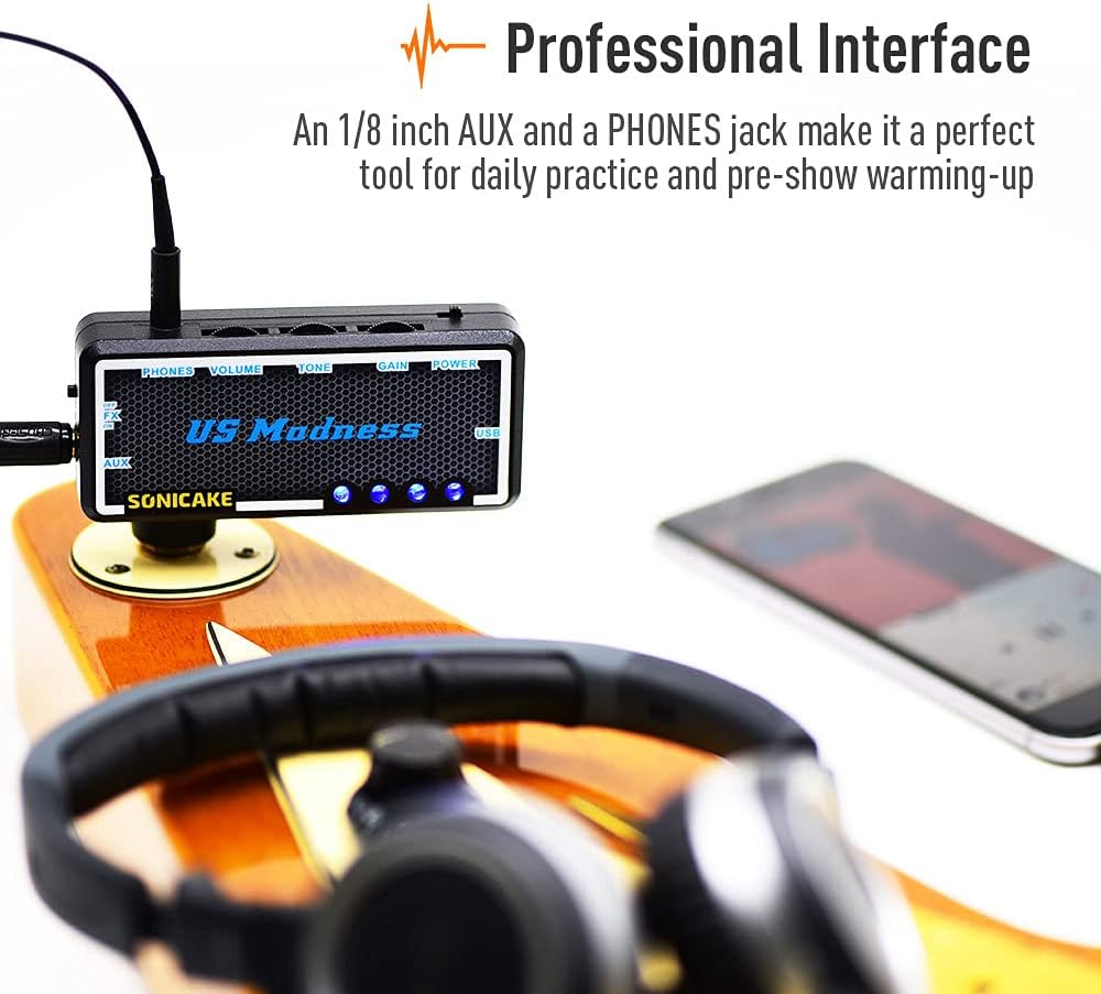 SONICAKE Guitar Bass Headphone Amp Mini Headphone Amplifier US Madness Rechargeable Pocket Chorus Effects image number 1