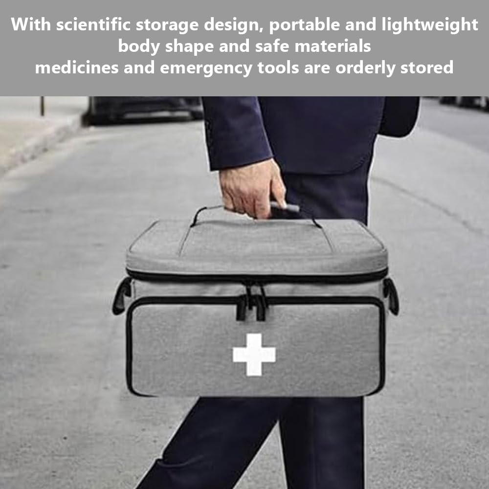 Portable Medical Storage Case, Large Capacity Medicine Supply Organizer Box, with Handle & Compartments for Home, Travel, Car Emergency Kit (Gray) image number 4