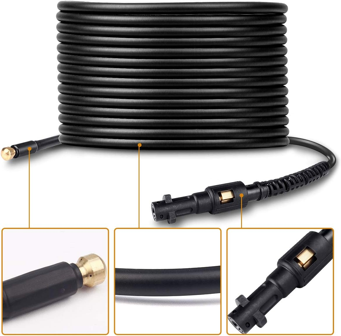 Qooltek Professional High Pressure Drain Pipe 15M/50FT, Drain and Pipe Cleaning Hose Kit with Adapter for Karcher K-Series and Lavor image number 2