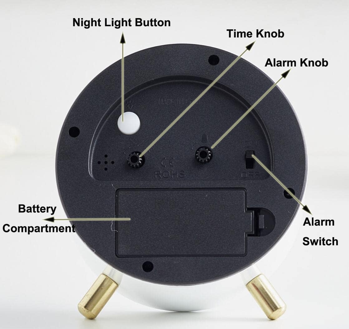 SHISEDECO Alarm Clock with Backlight, 4.5 Inches Bedside Analog Non-Ticking Silent Small Desk Clock with Arabic Numerals, Battery Operated round Table Clock for Living Room, Bedroom (White-S) image number 4