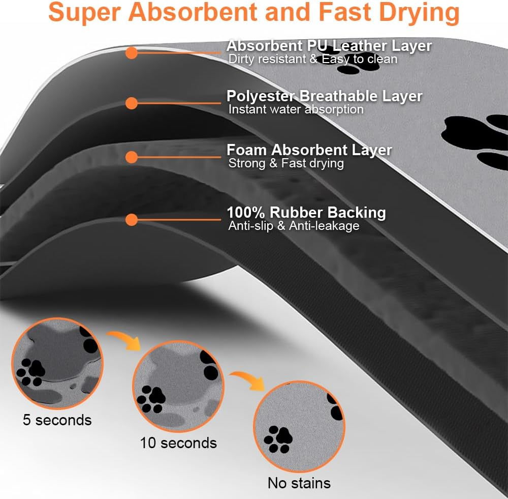 Bowl Mat Dogs and Cats, 30 X 50 Cm Feeding Bowl Mat for Pet Food, Mat Cat Bowl Non-Slip, Absorbent Quick-Drying Feeding Mats for Pets, Feeding Mat Dog Feeding Mat