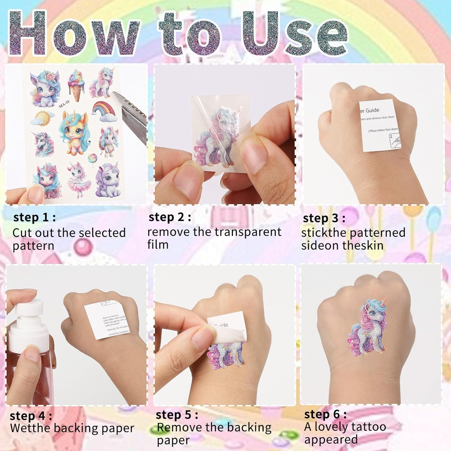 BUYUP Temporary Tattoo Kids,145Pcs Glitter Styles Unicorn Temporary Tattoos - Perfect for Unicorn Birthday Party Decorations, Favors, Supplies, Gifts Goodie Bag Fillers, 12 Sheets image number 4