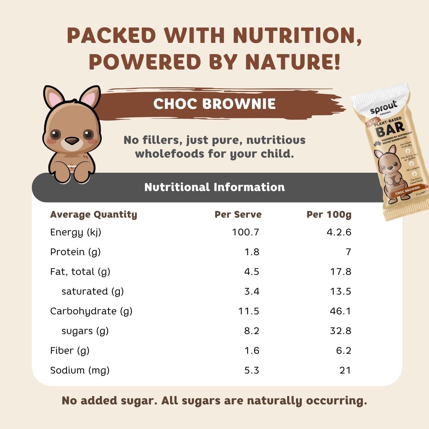 Sprout Organic Kid'S Snack Bar, Plant-Based Baby Food for 12 Months and Above, Baby Foods Enriched with DHA, Lactose-Free, Soy-Free, Australian Made, Pack of 4 (Pack of 4, Choc Brownie) image number 3