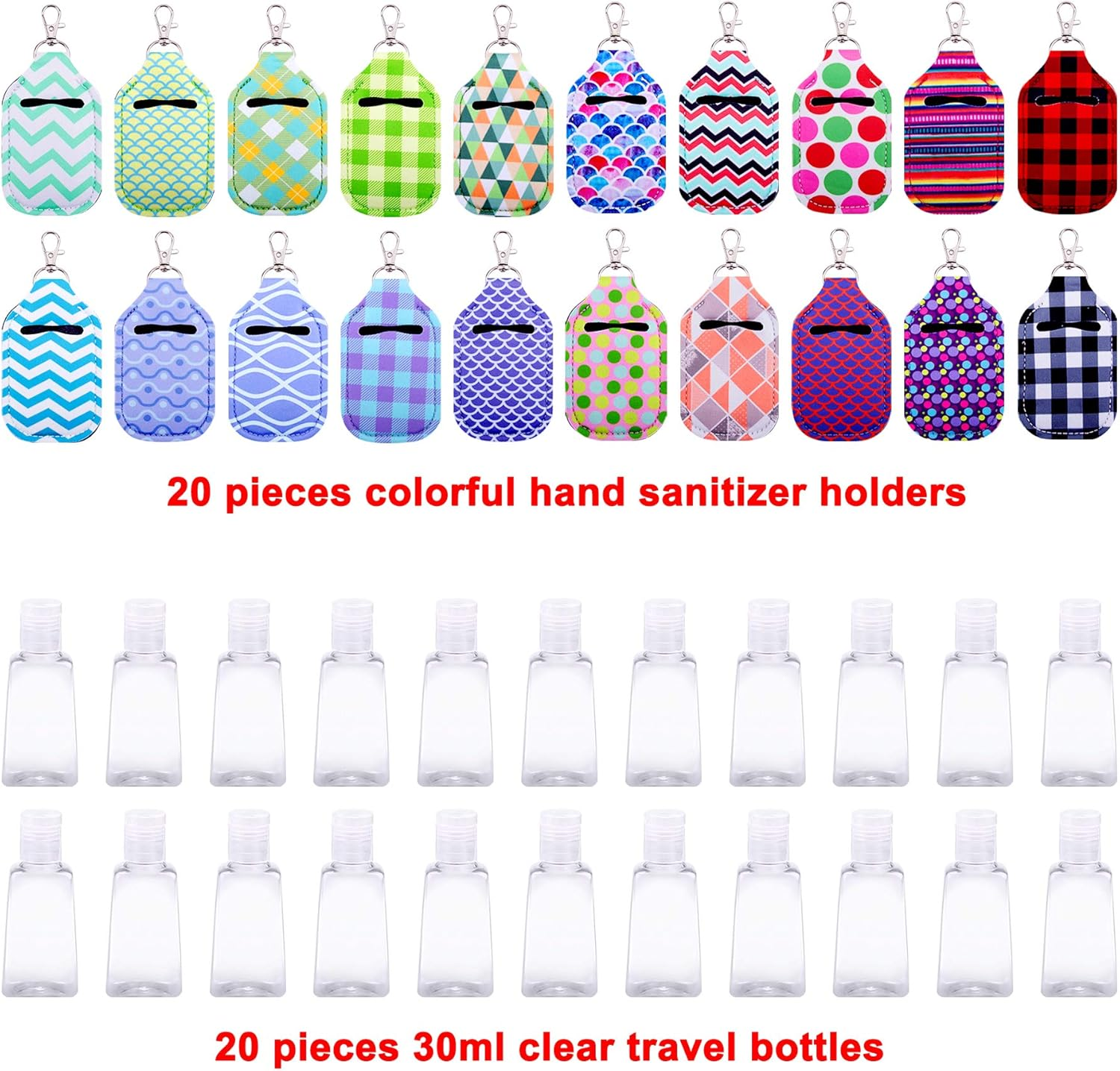 Duufin 40 Pieces Hand Sanitizer Keychain Holders Set with 20 Pieces Hand Sanitizer Holder and 20 Pieces Empty Travel Bottles image number 6