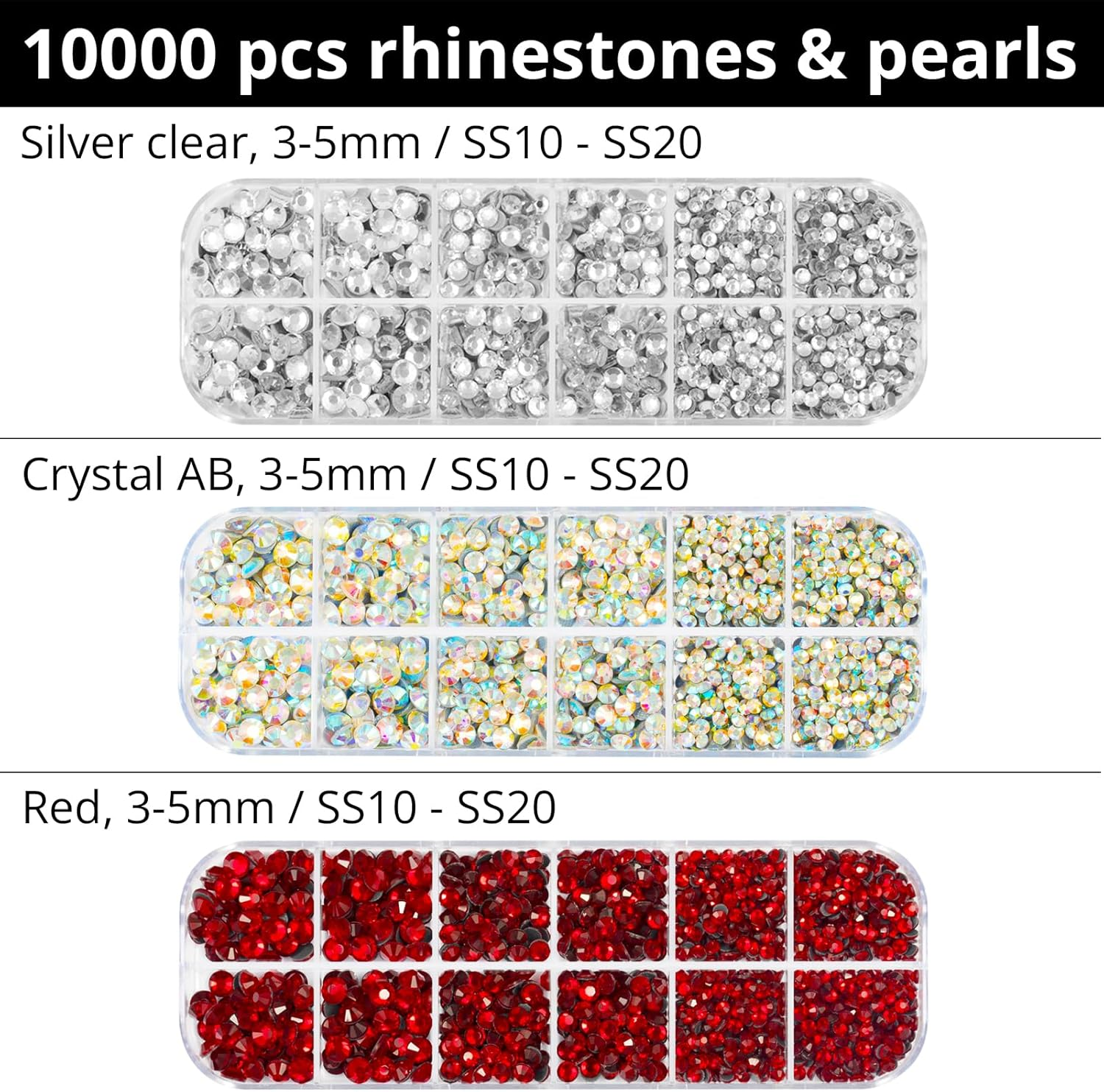 Worthofbest Hotfix Applicator with 10000 Pcs Hot Fix Gems and Pearls, Bedazzler Kit with Rhinestones for Clothing, Fabric, Clothes - Washable | Gift Box image number 3