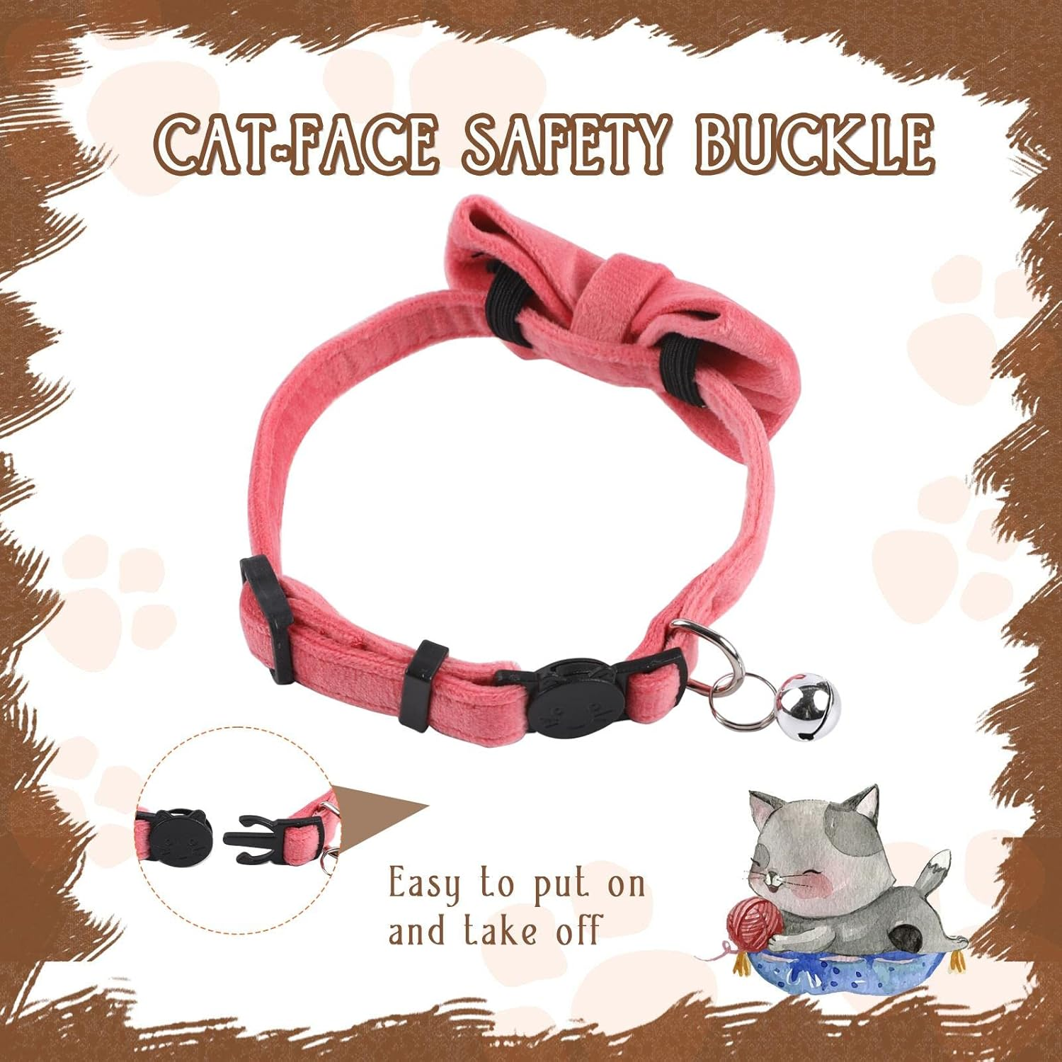 Sliverdew 4 Pcs Velvet Cat Collars Cute Cat Bow Tie Collar with Bell Breakaway Cat Collar Detachable Bowtie Safety Pet Collar for Small Puppy Kitten (Black, Red, Blue, Pink) image number 3