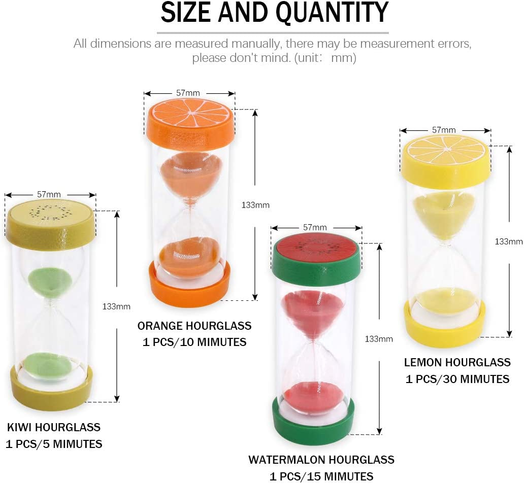 Glarks 4 Colors Fruit Style Hourglass Sand Timer Clock 5Mins / 10Mins / 15Mins / 30Mins Sandglass Timer for Kids, Classroom, Kitchen, Games, Brushing Timer, Home Office Decoration Timers image number 1