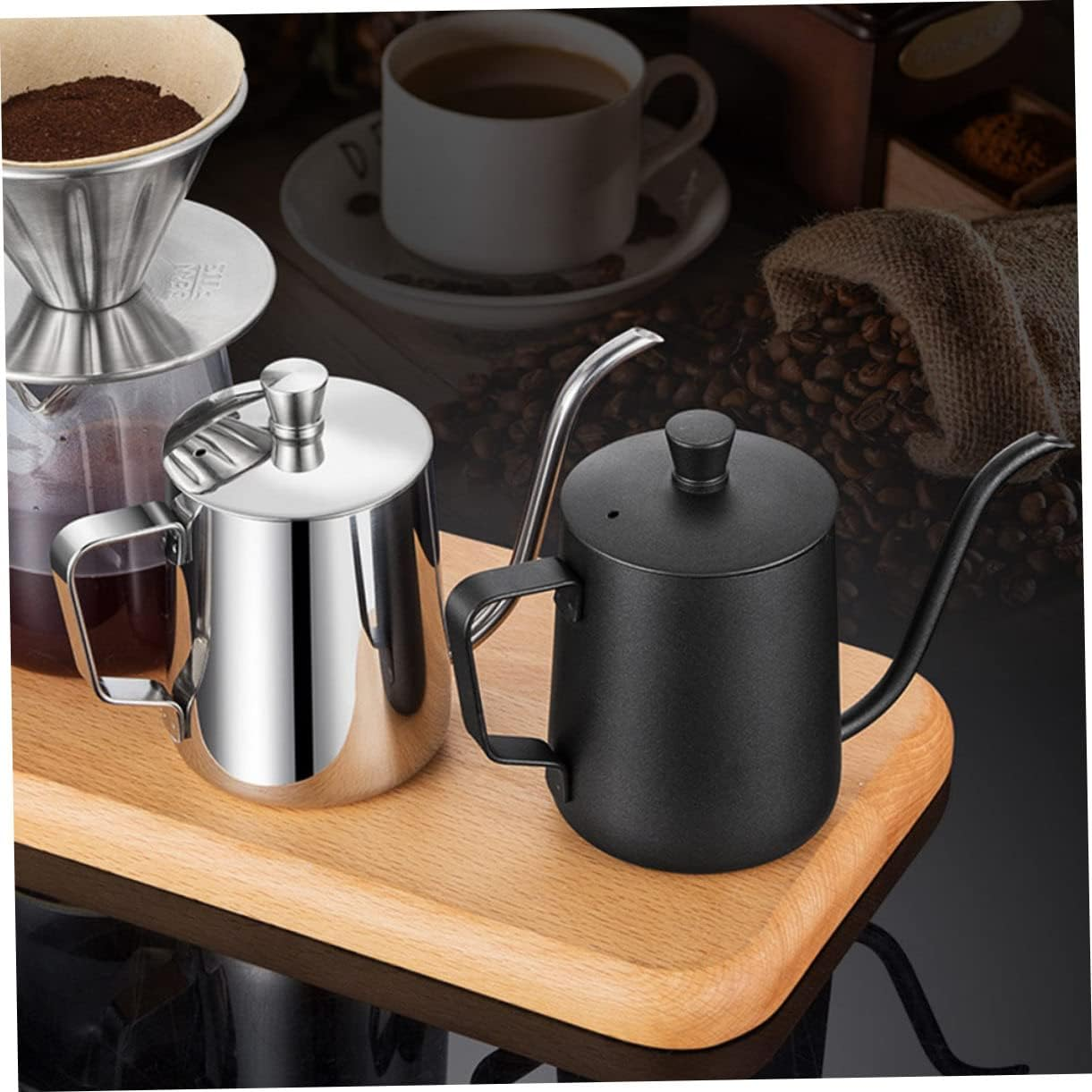 Uonlytech Stainless Steel Coffee Pot Mini Drip Pot Lid for Home Office Use Fine Mouth Design Espresso Holder