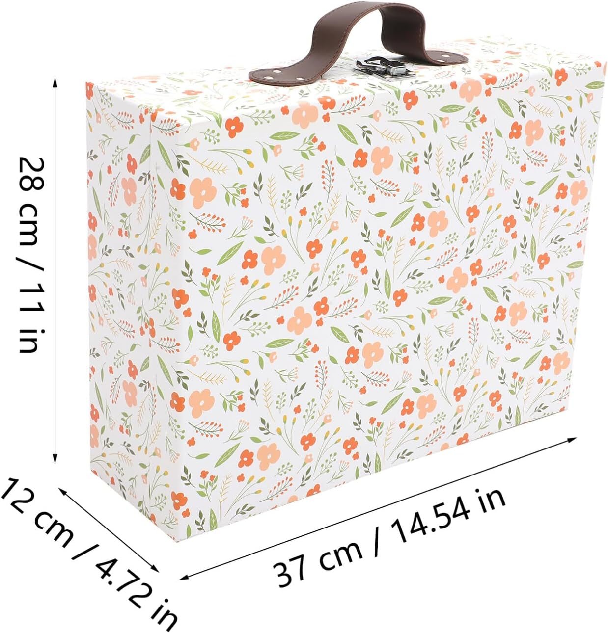 PRETYZOOM Paperboard Suitcase Portable Floral Print Luggage Case Decorative Travel Cardboard Storage Box with Handle for Wedding Birthday New Year image number 3