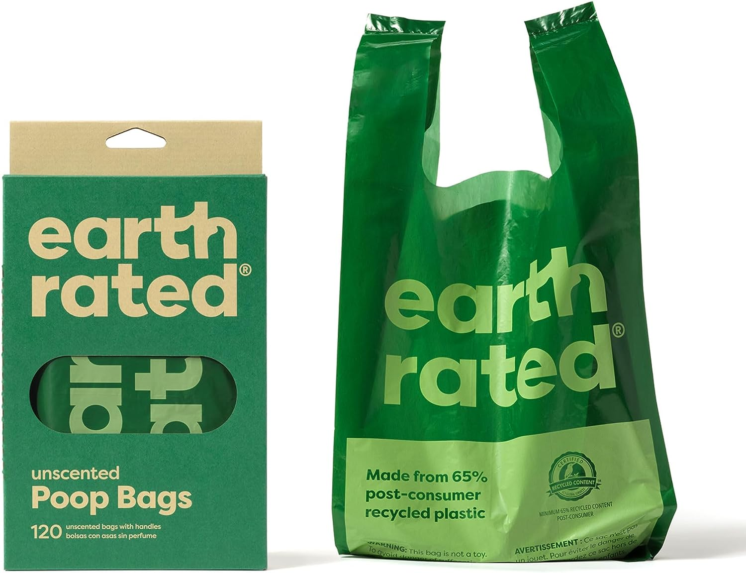 Earth Rated Poop Bags, Dog Waste Bags with Easy Tie Handles, Lavender-Scented, Completely Leak-Proof, Fits Standard Sized Cat Litter Scoops, 7 X 13.5 Inches, Easy Dispensing, 120 Bags
